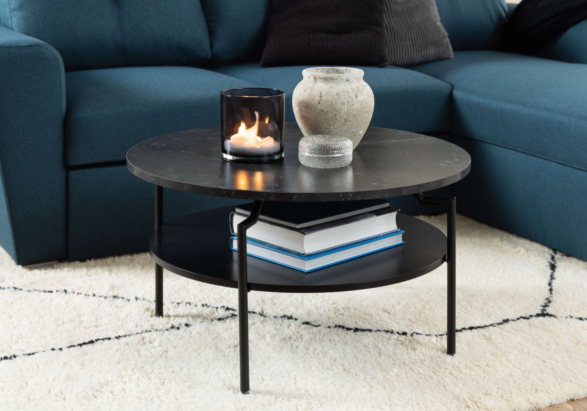 ACTONA GROUP Couchtisch »Goldington Beistelltisch, Kaffetisch«, Sofatisch, rund, dekorativem Rahmen, 1 Ablage, T: 80 cm