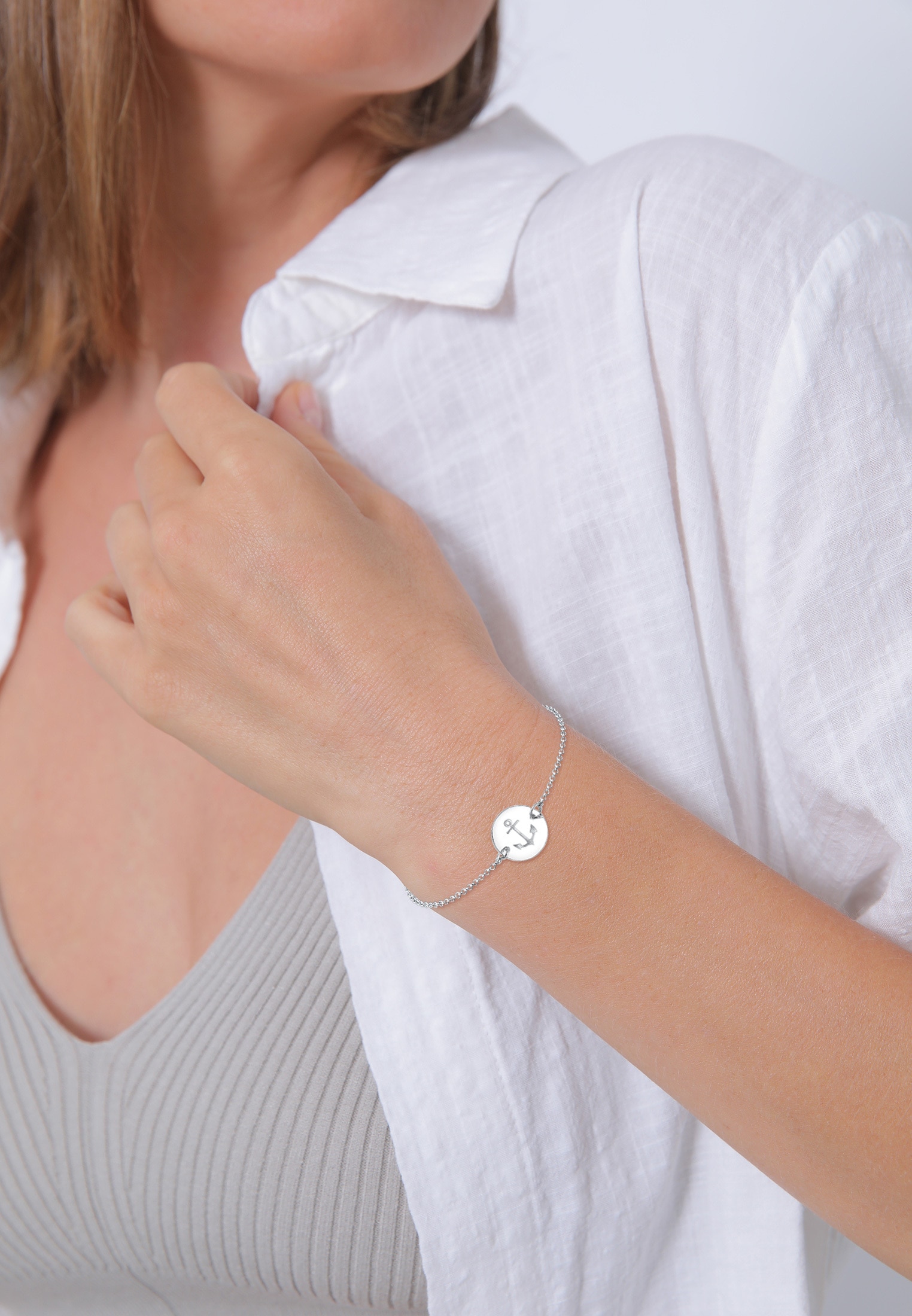 Elli Armkette »Armband Anker Plättchen Geo Trend 925 Silber«
