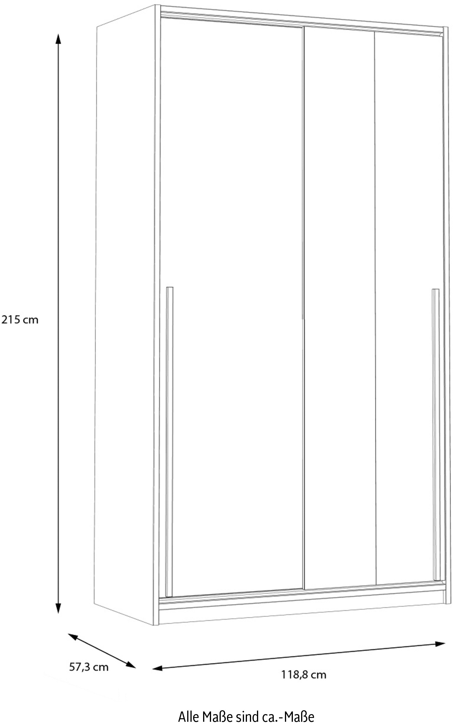 FORTE Schwebetürenschrank »Skandinavisches Design, Holzoptik kombiniert mit Weiß«, (B/H/T ca. 119/215/57cm), ideal für kleine Räume, passend zum Schrankbett, 2 Einlegeböden