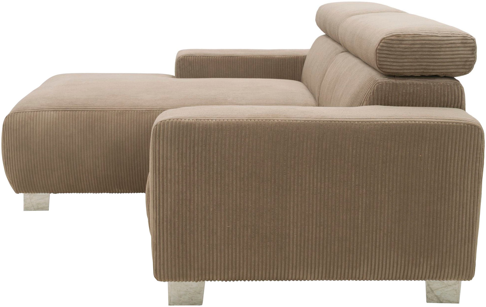 DOMO collection Ecksofa »100030 inkl. Kopfteilverstellung, guter Sitzkomfort, Cordbezug, L-Form«, mit komfortabler Wellenunterfederung, ideal für kleine Räume