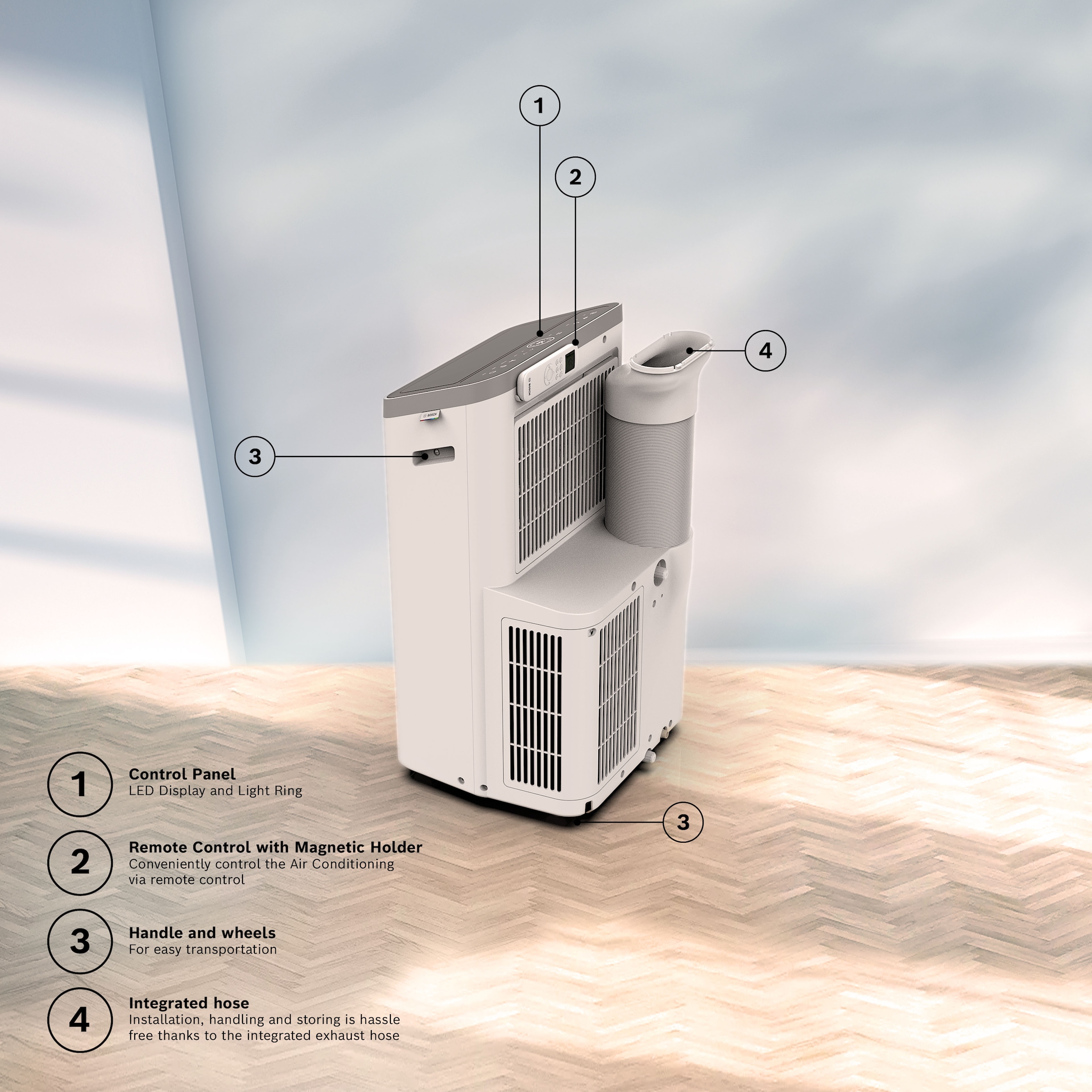 BOSCH 3-in-1-Klimagerät »Cool 4000 - 3-in-1 Klimaanlage, Luftentfeuchter, Ventilator« Entfeuchtung bis zu 50 l/Tag, für Räume bis zu 35m²