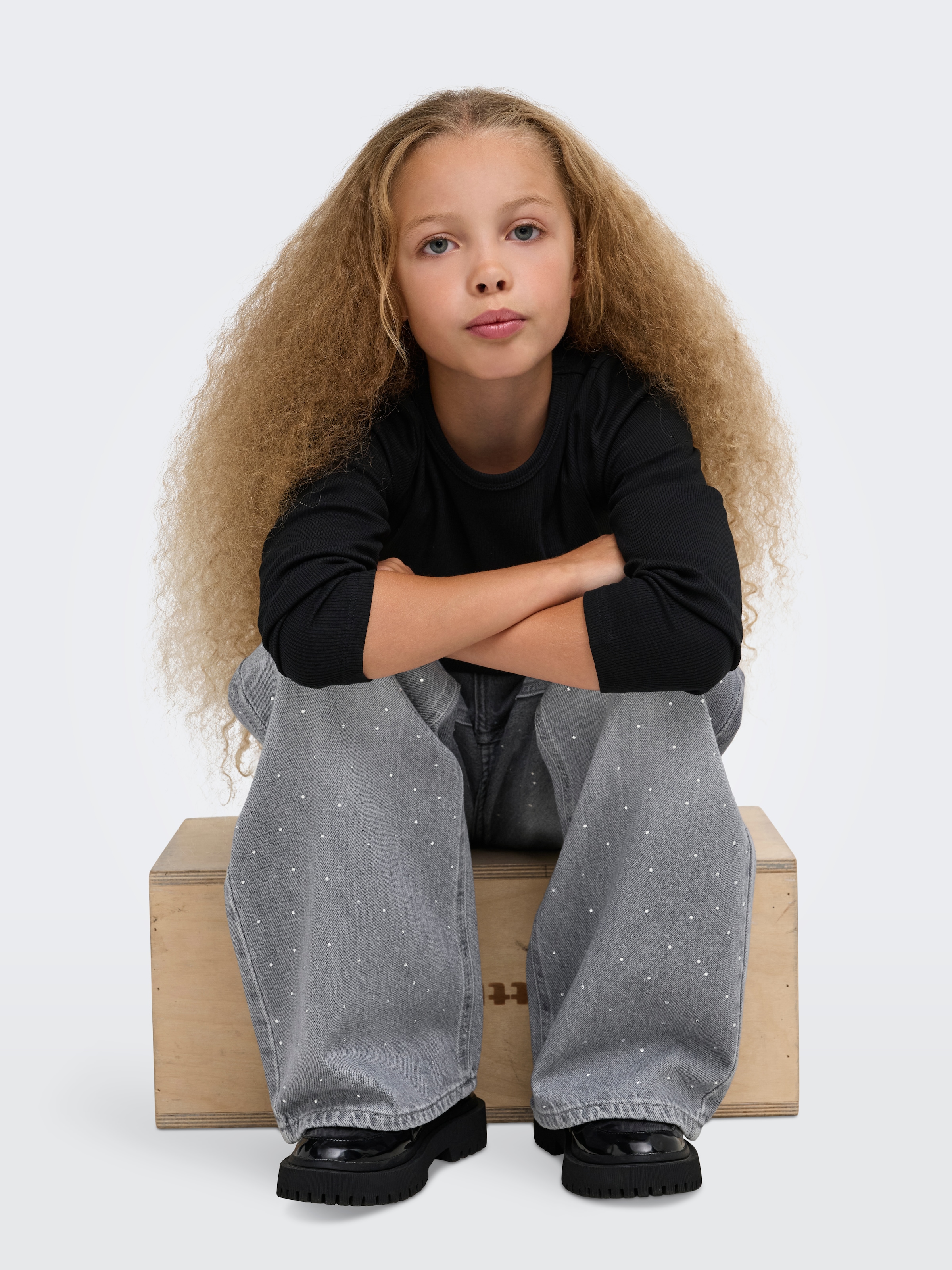 KIDS ONLY Weite Jeans »KOGCOBAIN RHS WIDE DNM AZG815 NOOS« Baumwolle, Strass-Steinchen