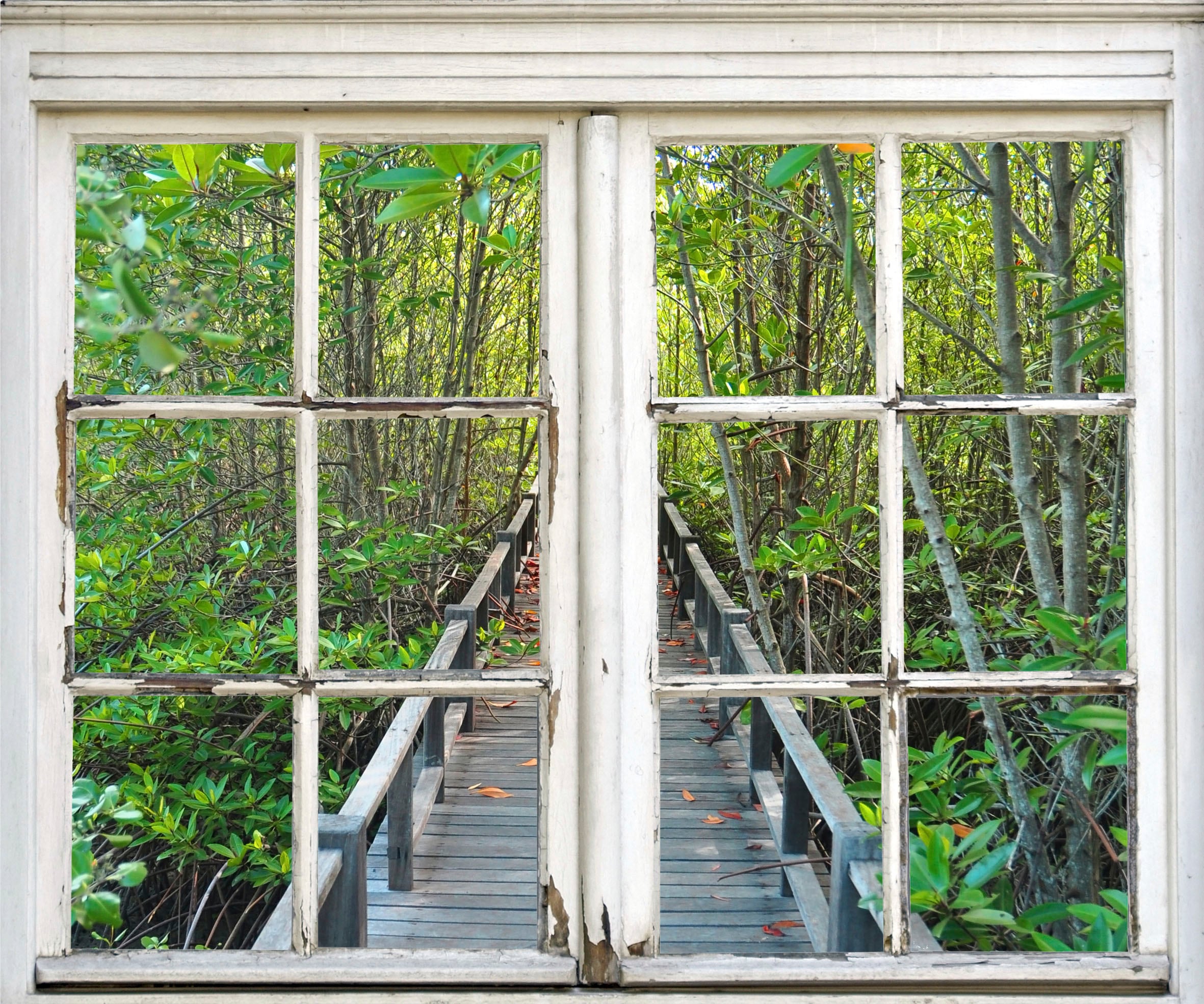 queence Wandsticker »Brücke im Wald«, Wandsticker, Wandbild, selbstklebend, Bäume, Wald, Brücke