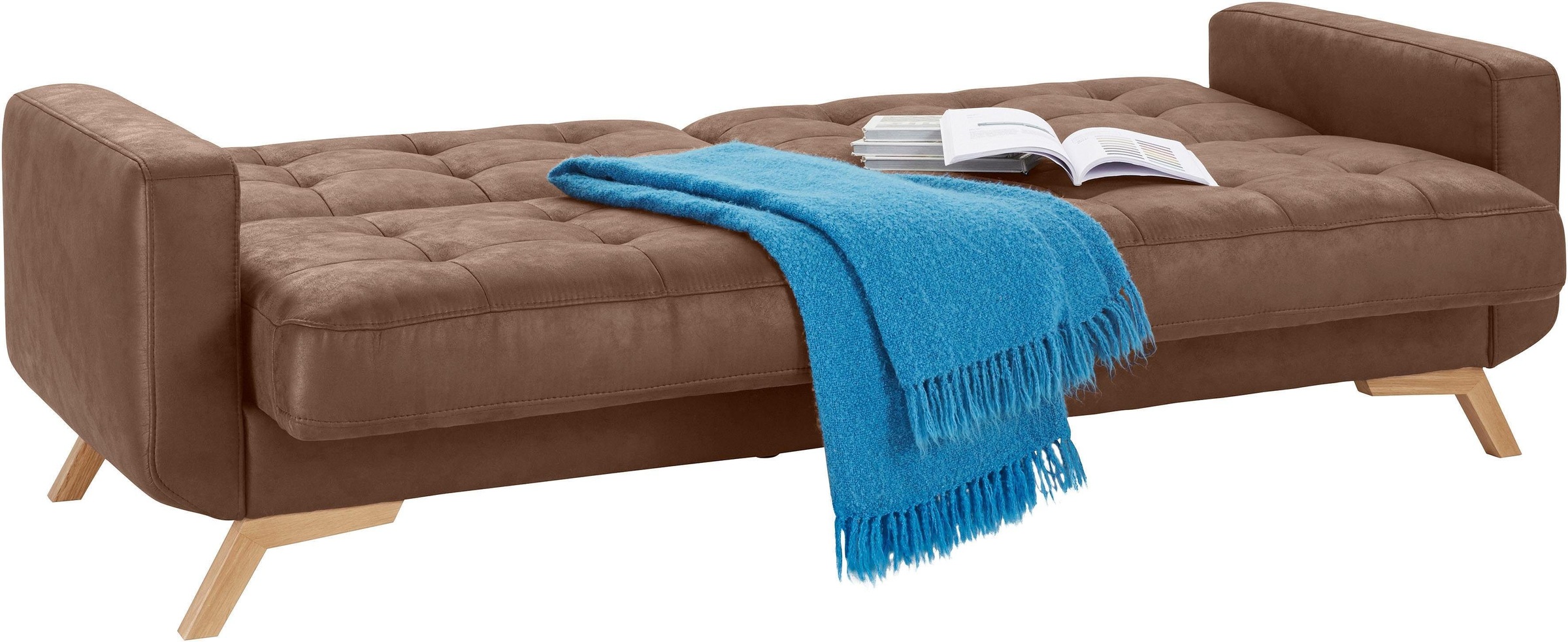 exxpo - sofa fashion 3-Sitzer »Fiord, aktuelles Design, tolle Detailverarbeitung im Sitz und Rücken«, bequem, wahlweise Kippcouch mit Bettfunktion und Bettkasten, Holzfuß