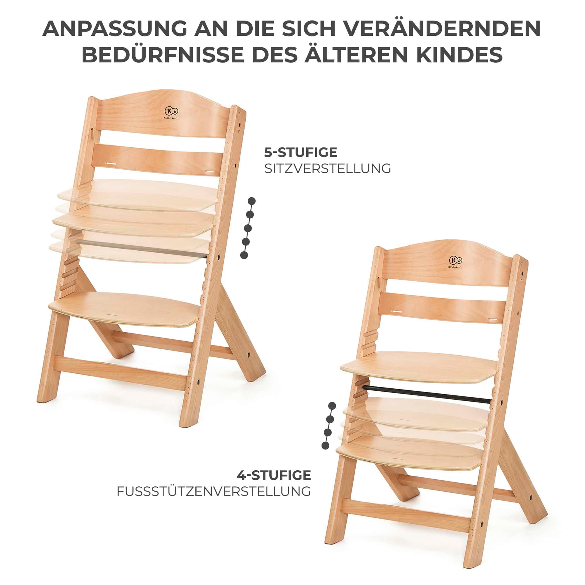 Kinderkraft Kombihochstuhl »Set: Kinderstuhl ENOCK + Babywippe CALMEE GREY«, (Set), 2 St., mitwachsend