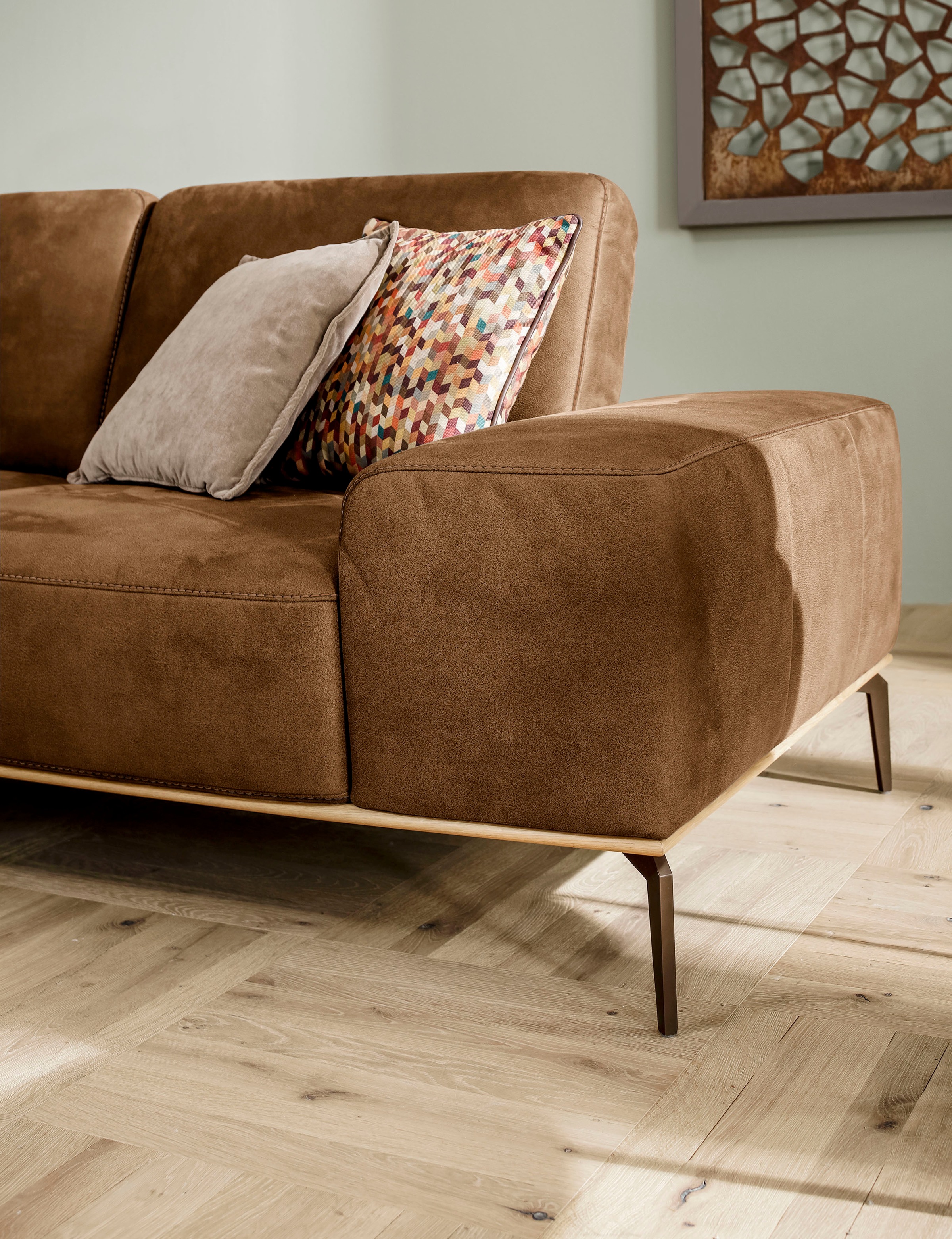 W.SCHILLIG Ecksofa »run, Designsofa mit tollem Sitzkomfort, L-Form«, mit Holzsockel, Füße in Bronze pulverbeschichtet, Breite 299 cm