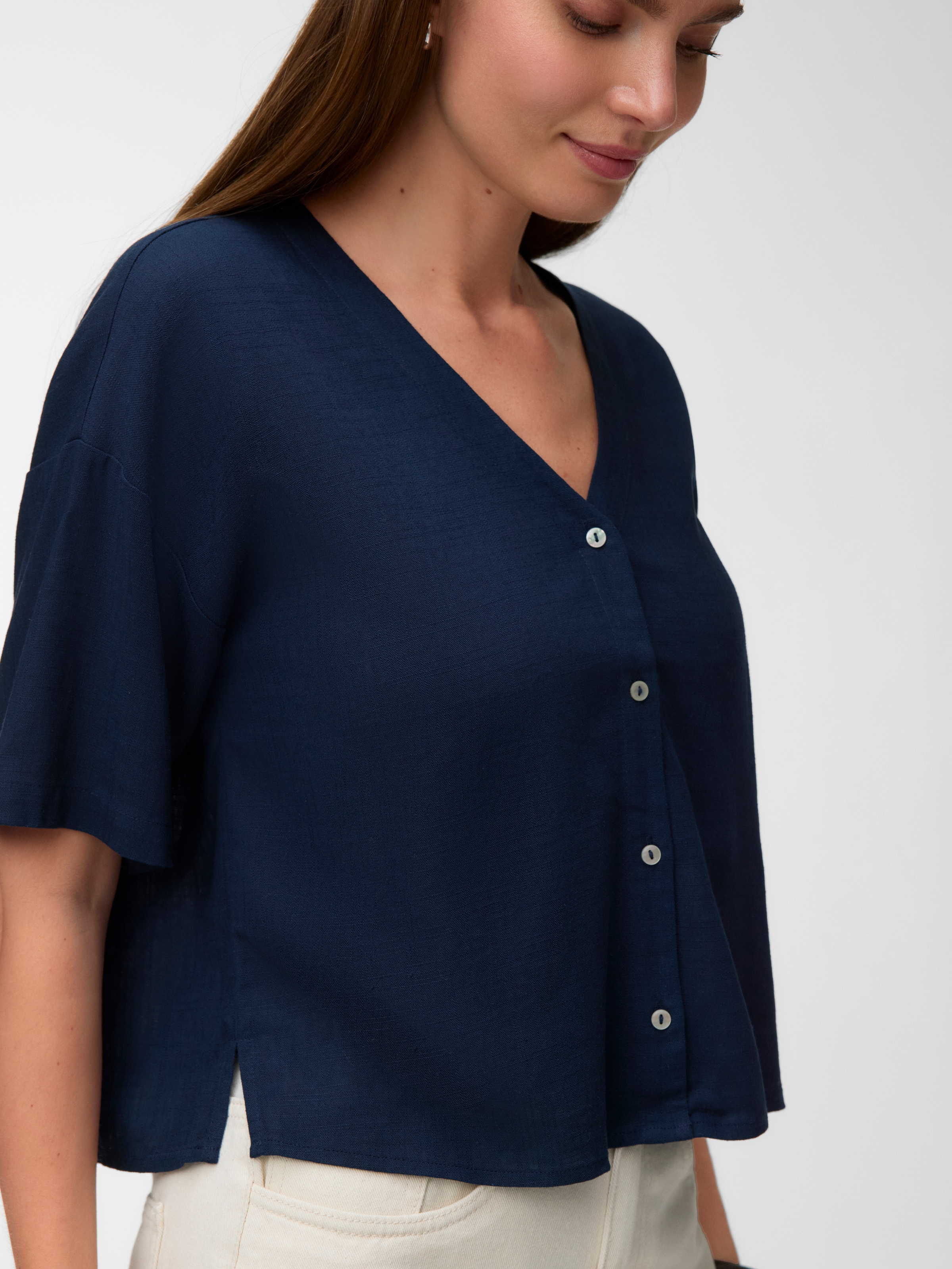 Vero Moda Kurzarmbluse »VMROSIE 2/4 V-NECK SHIRT NOOS« Viskosemischung. mit Leinen, Kurzarm