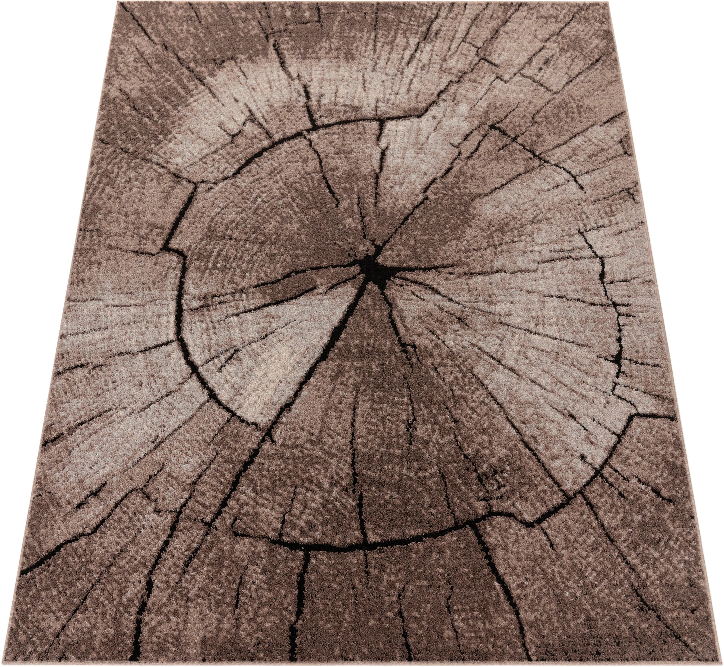 Paco Home Teppich »Rodos 605«, rechteckig, 18 mm Höhe, Kurzflor, Motiv Baumstumpf, Holz, ideal im Wohnzimmer & Schlafzimmer