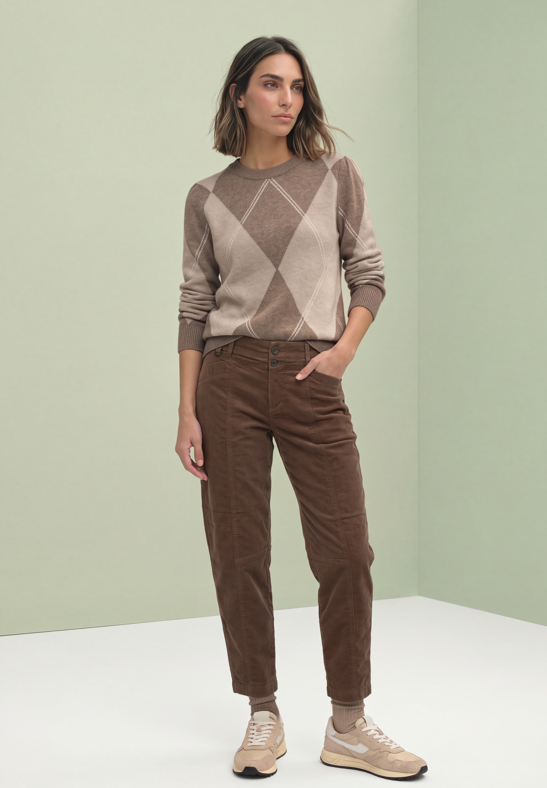 STREET ONE Strickpullover im Karo-Look / Rundhals / Stretch