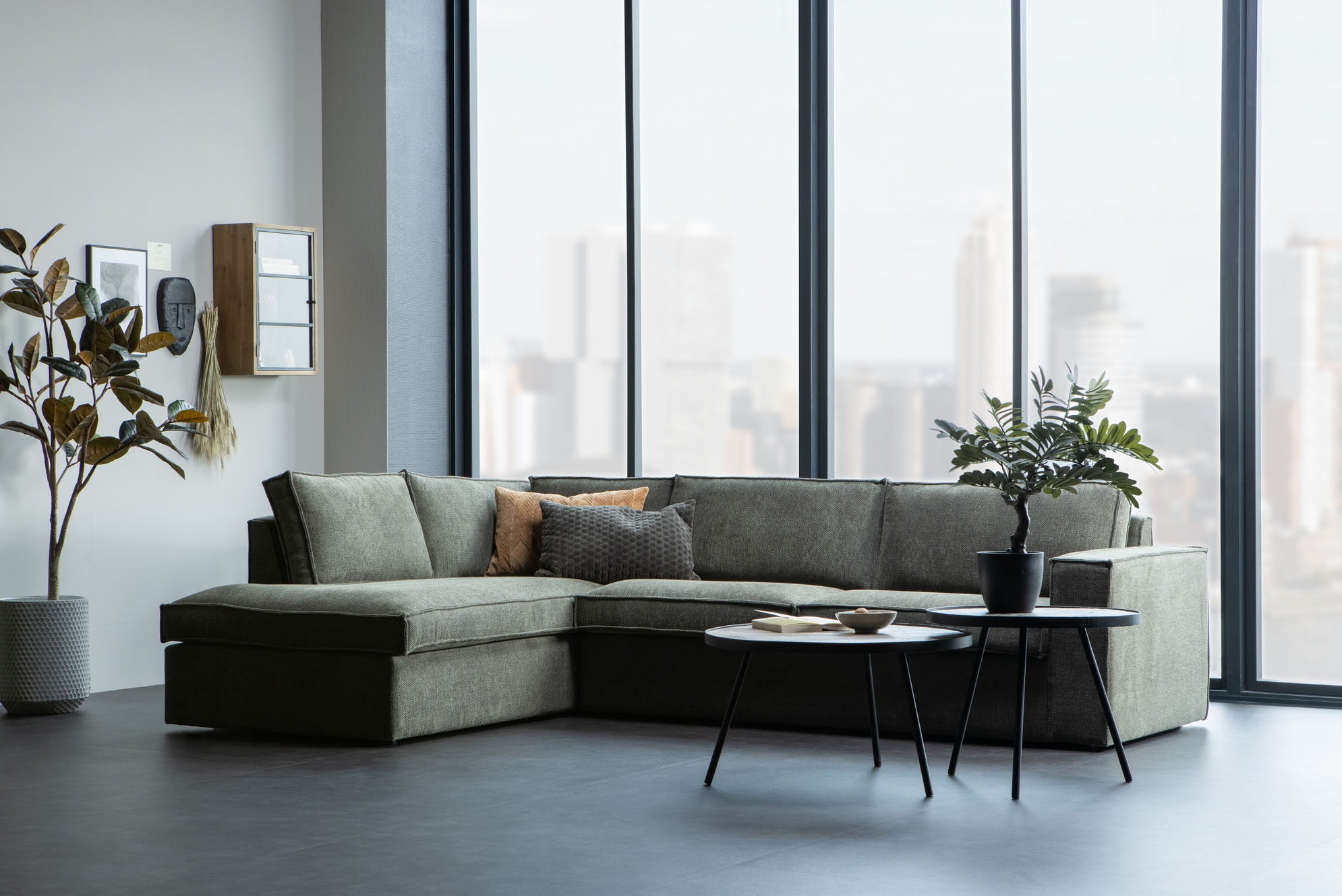 WOOOD Ecksofa »Freddie«, frei im Raum stellbar, aus grobem Melange-Gewebe, Breite 283 cm