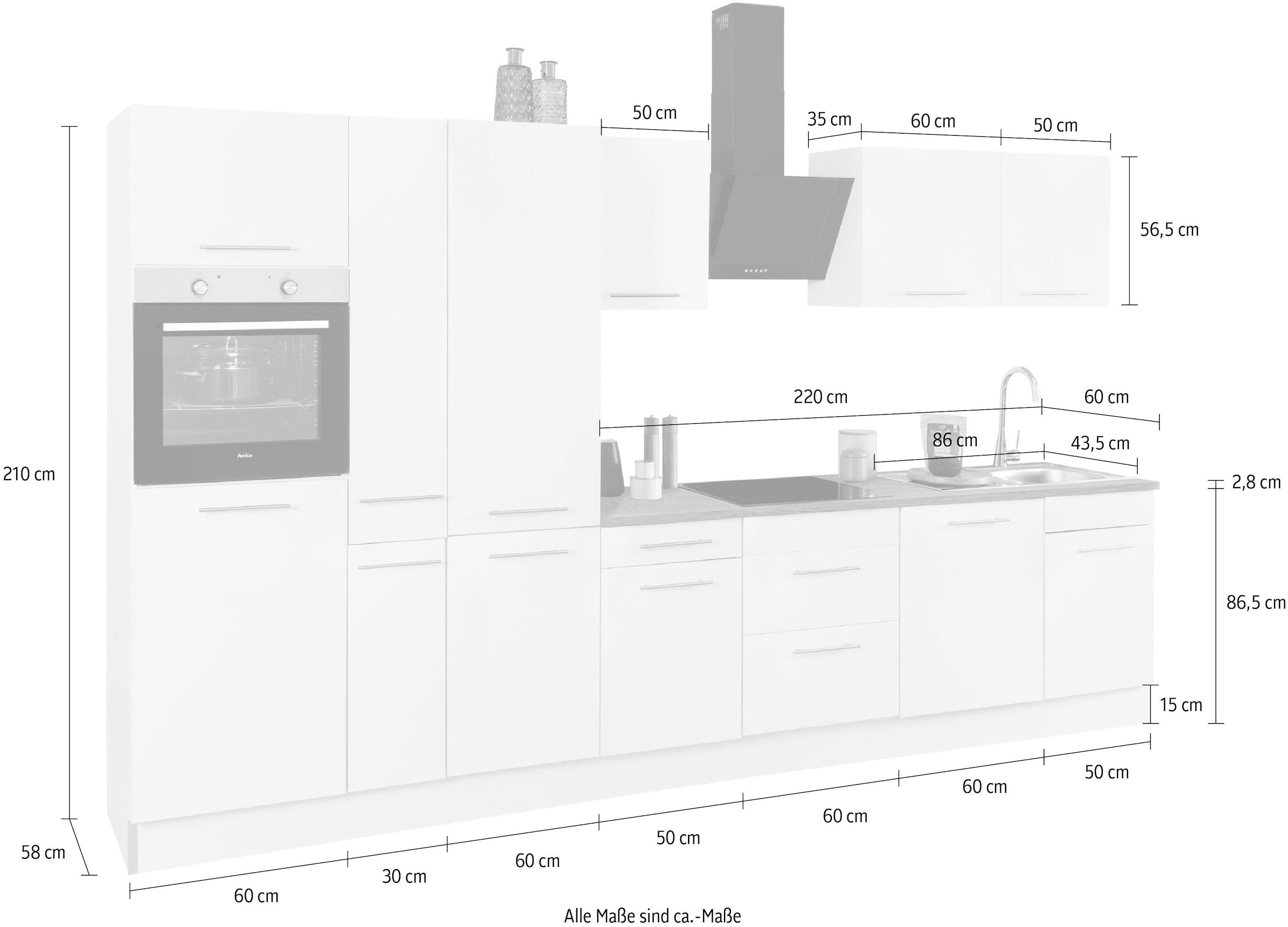 wiho Küchen Küchenzeile Rechnung cm, 360 Breite »Ela«, Soft-Close-Funktion, auf Füße bestellen höhenverstellbare