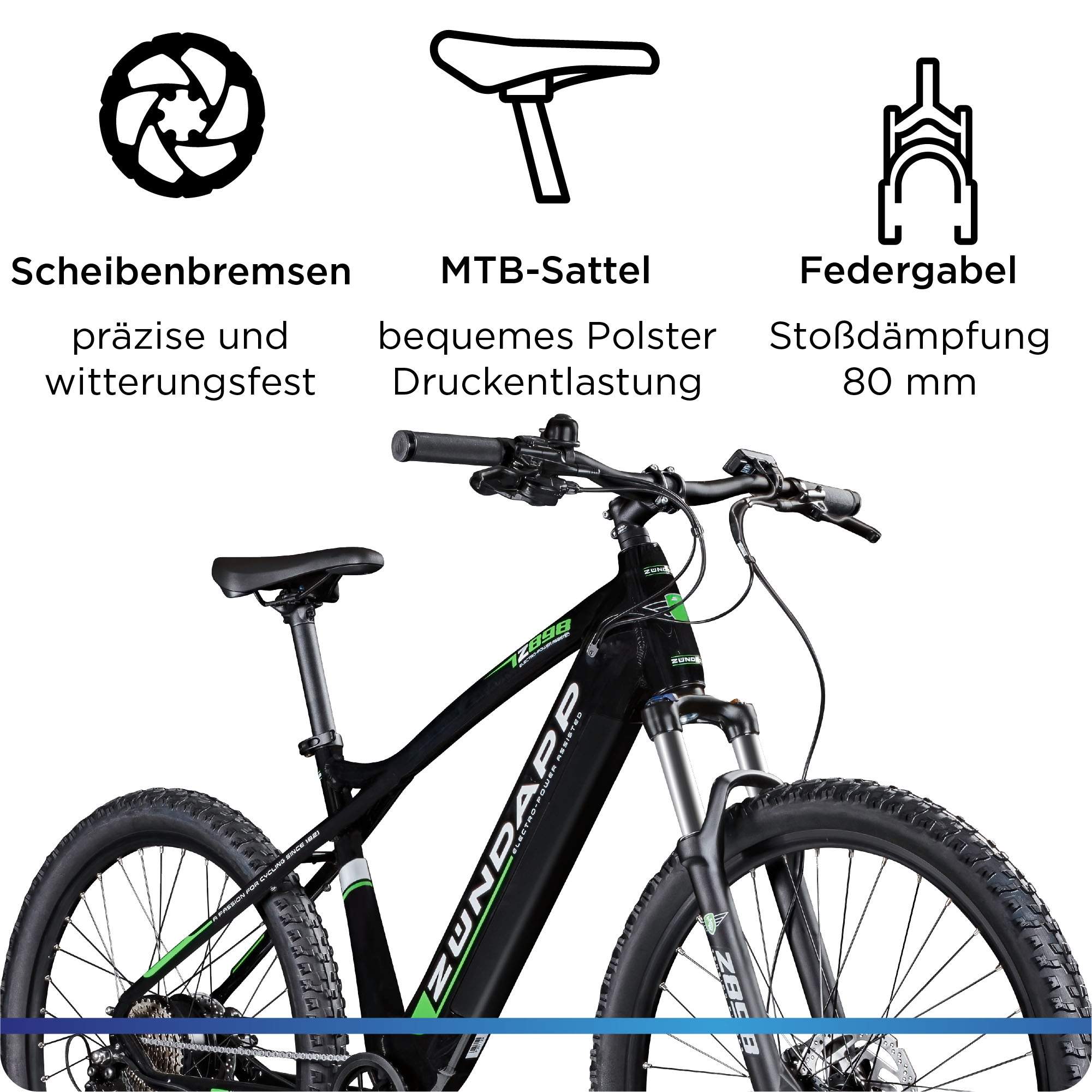 Zündapp E-Bike »Z898«, 10 Gang, Heckmotor 250 W, Pedelec, Elektrofahrrad für Damen u. Herren, MTB
