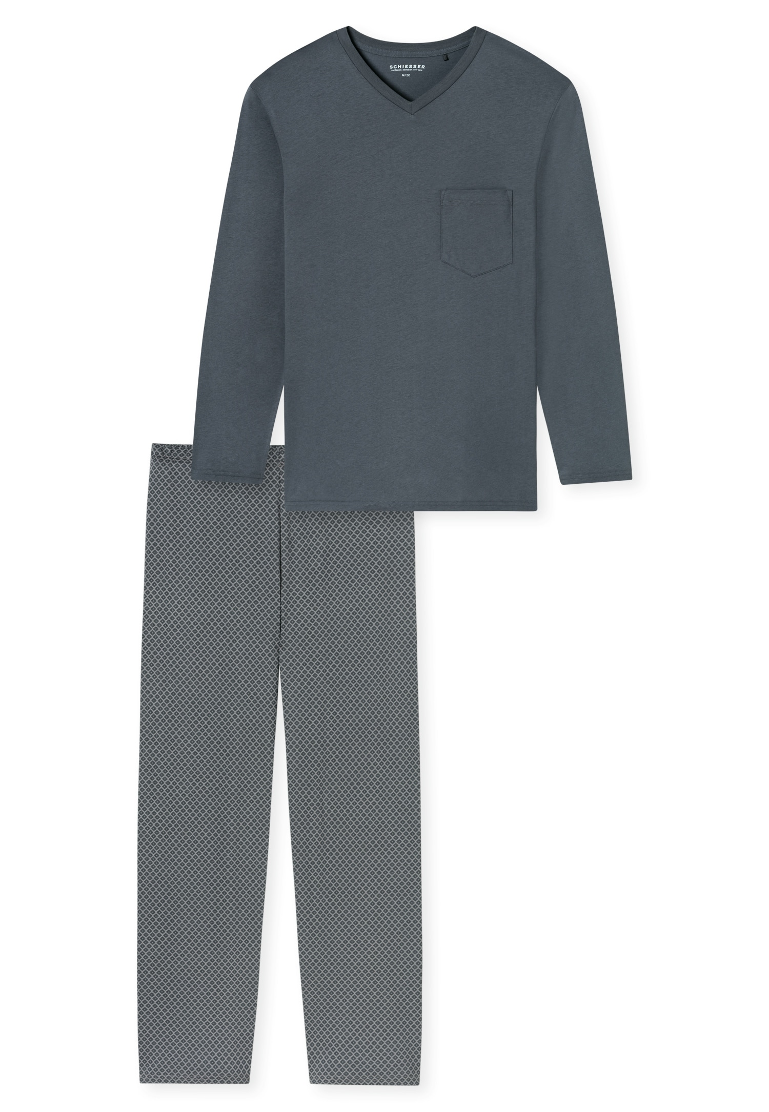 Schiesser Schlafanzug »Comfort Essentials« 2 tlg. mit V-Ausschnitt und aufgesetzter Brusttasche