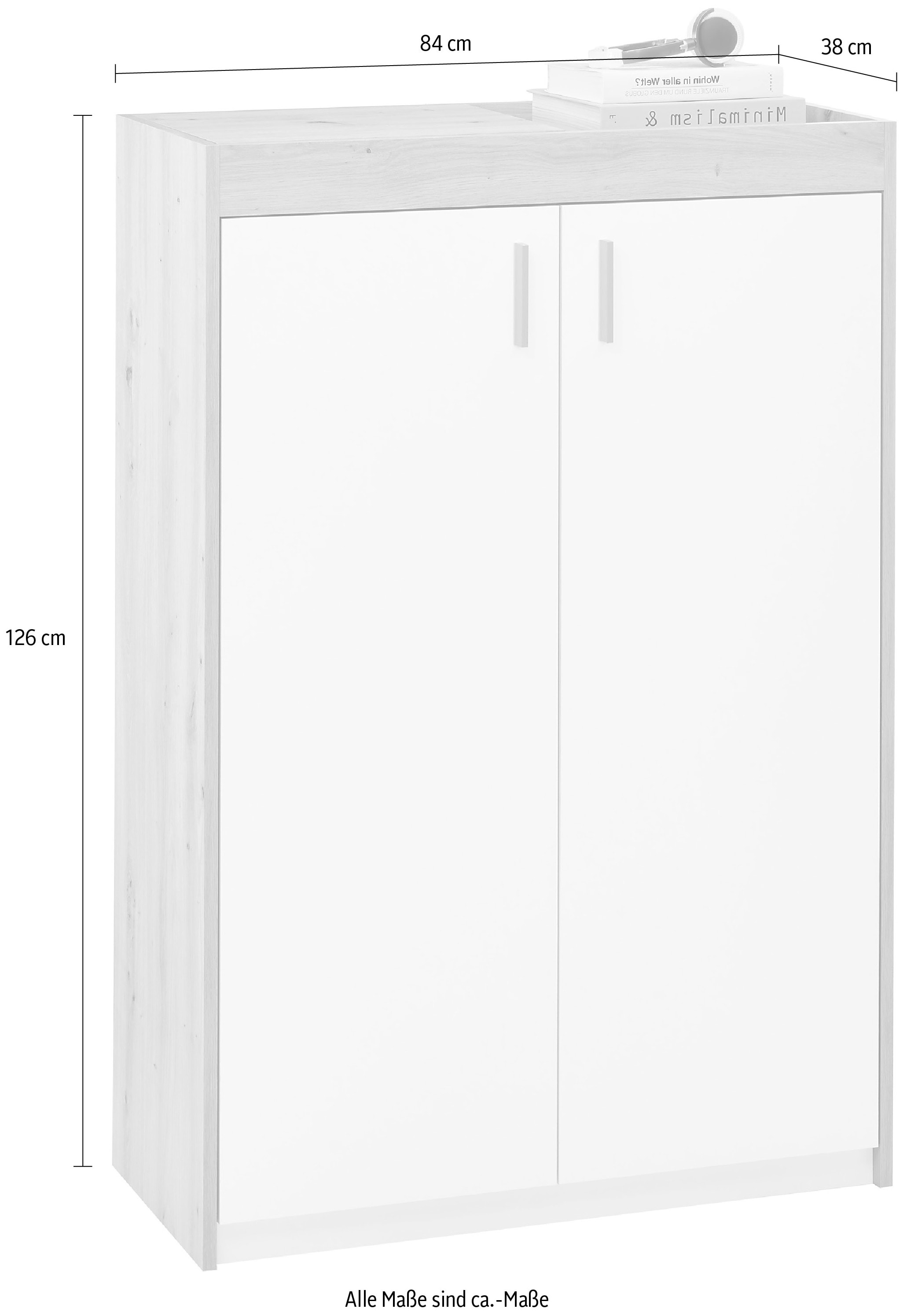 HBZ Schuhschrank »Paris weiß matt, BxHxT 84x126x38 cm«, (1 St.), Schuhschrank mit 4 Einlegeböden, Platz für ca. 15-20 Paar Schuhe