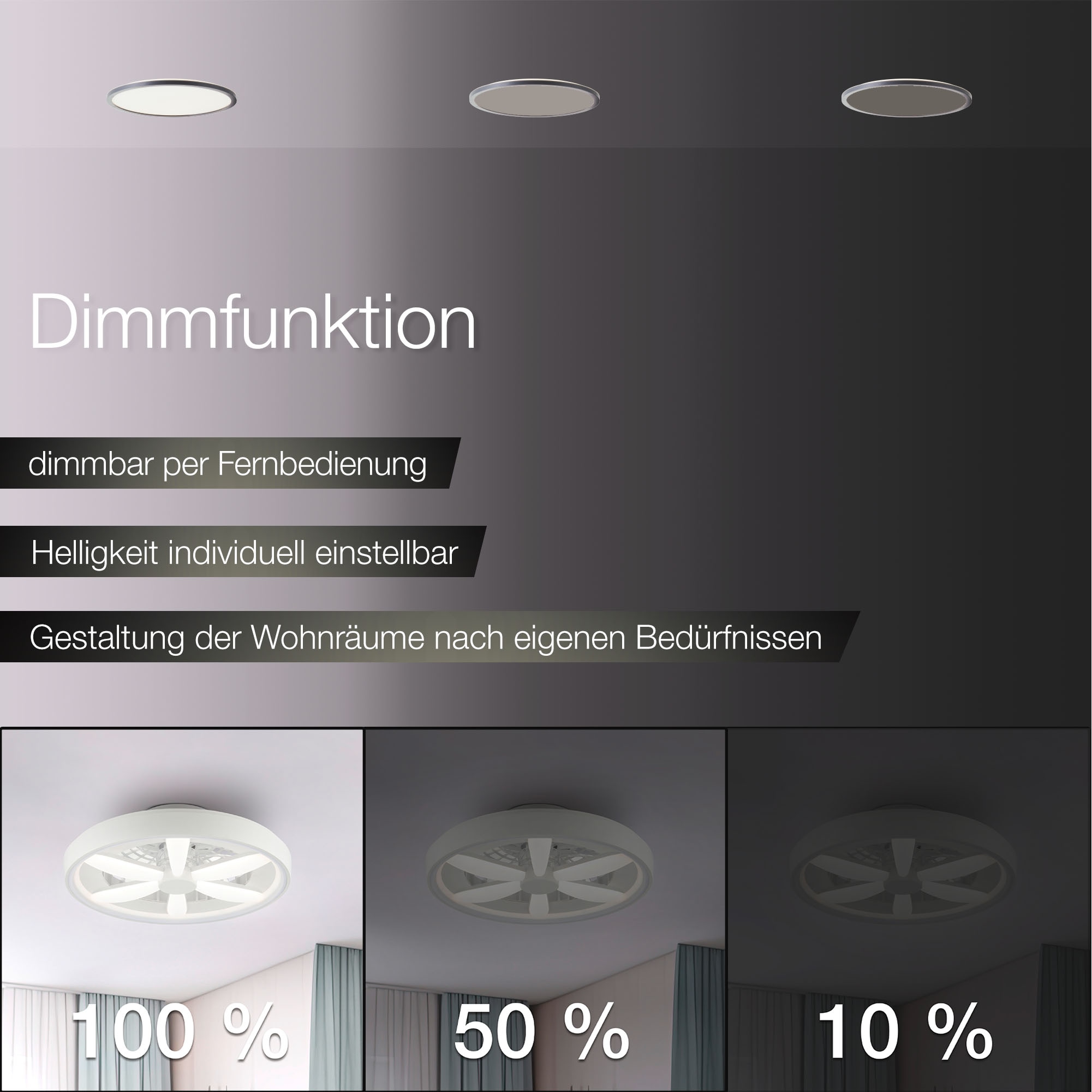 Hanseatic LED Deckenleuchte »DLV2205« LED-Modul 1 Stk. RGB | warmweiß - kaltweiß LED Ventilator, Ø 48 cm, 6400 lm, dimmbar, Fernbedienung
