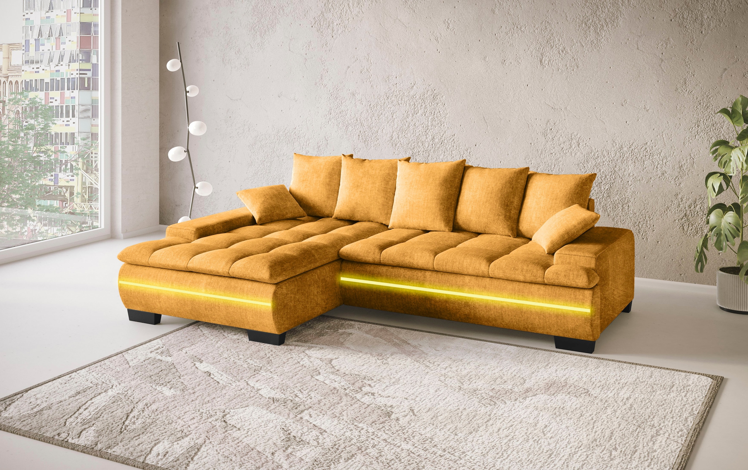 Mr. Couch Ecksofa »Haiti II, L-Form«, RGB-LED Beleuchtung, Kaltschaum, wahlweise mit Bett, Bettkasten