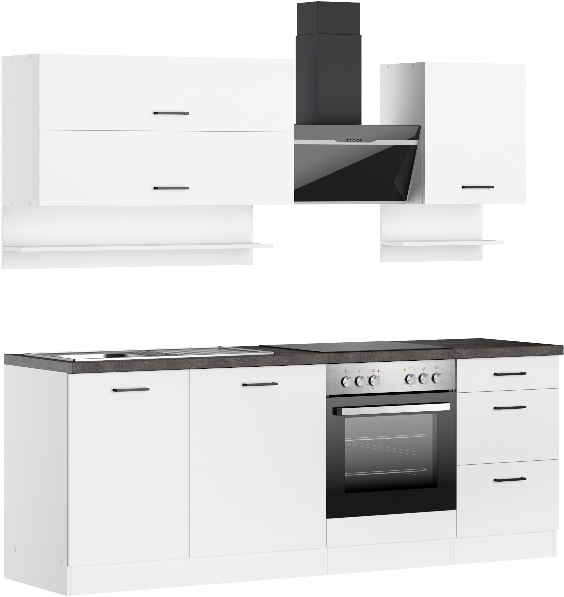 KOCHSTATION Küchenzeile »KS-Frieda Breite 220 cm« wahlweise mit E-Geräten, mit 38mm starker Arbeitsplatte