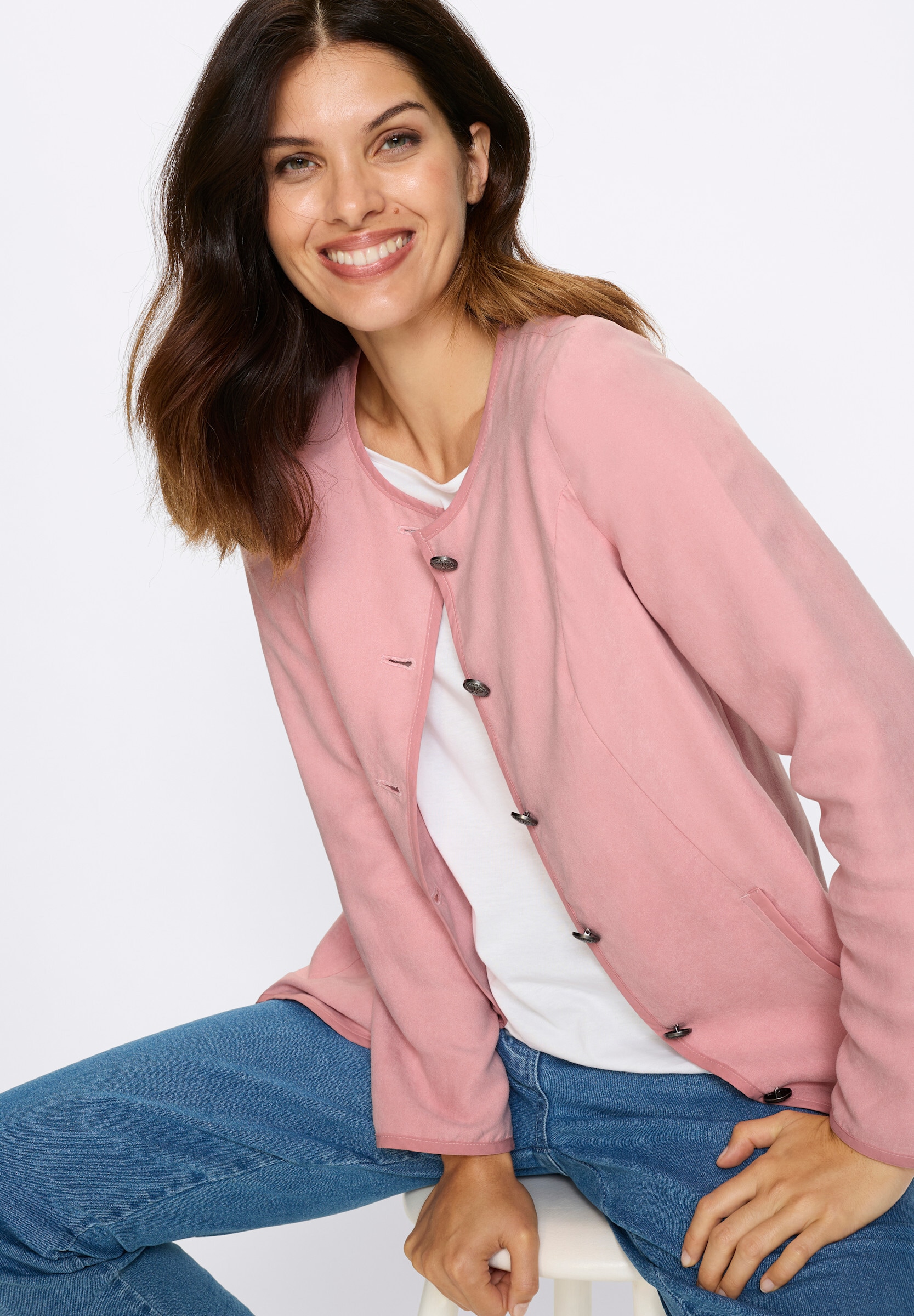 Sieh an! Trachtenjacke »Velours-Blazer Trachtenjacke mit Kontrast-Paspelierung« ohne Kapuze