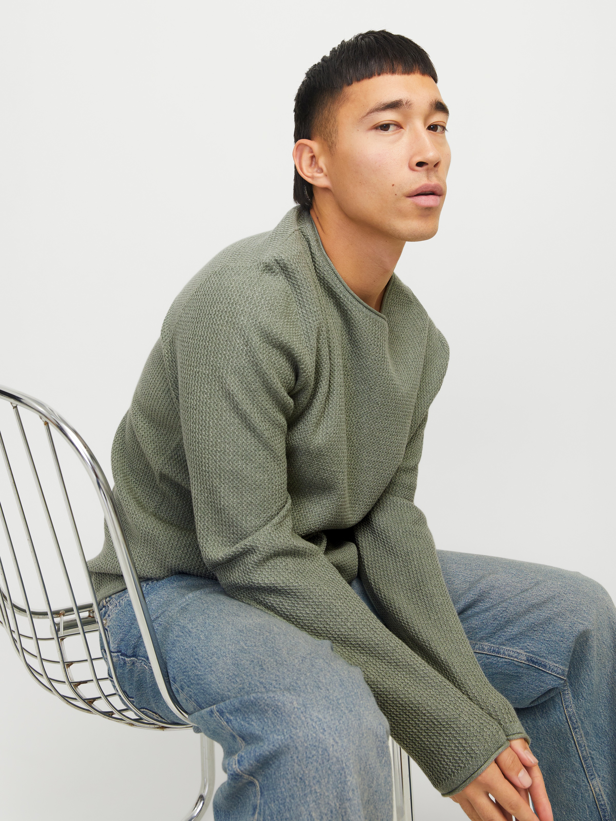 Jack & Jones Rundhalspullover »JJECOOPER KNIT CREW NECK NOOS«, in Strick Optik