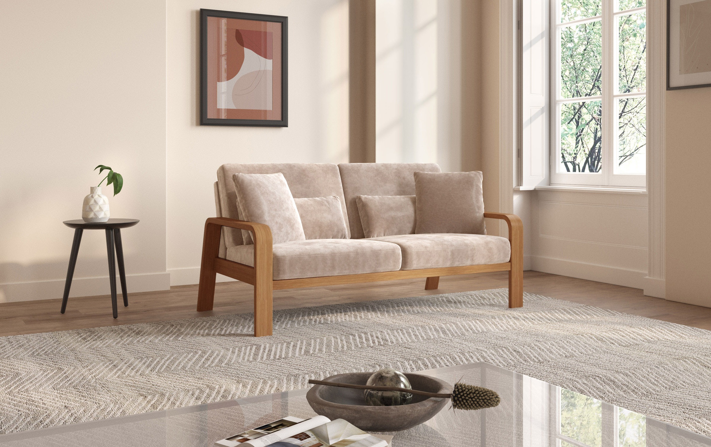 sit&more 2,5-Sitzer »Kolding«, Armlehnen aus eichefarbigem Buchenholz, verschiedene Bezüge und Farben