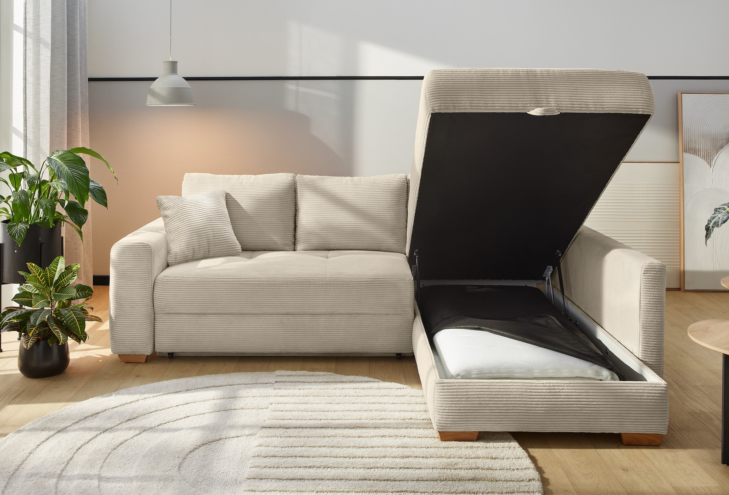 Jockenhöfer Gruppe Ecksofa »Sunset, Dauerschlafsofa mit« Tonnentaschen-Federkern, 5cm Kaltschaumtopper, flexible montierbar