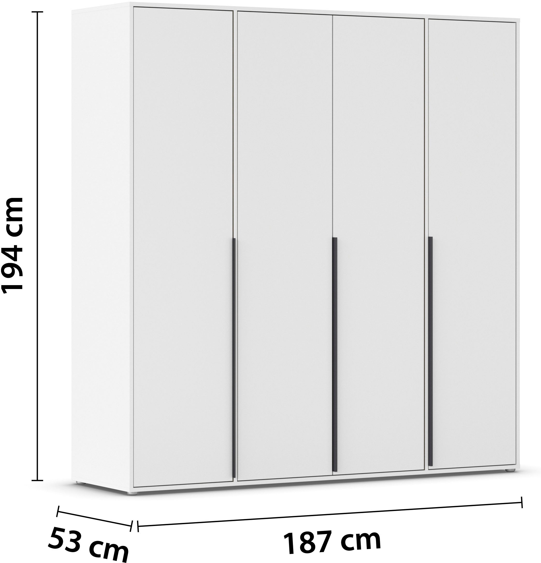 rauch Drehtürenschrank »Kleiderschrank Schrank Garderobe Wäscheschrank NAGATA viel Stauraum«, (in 3 verschiedenen Ausstattungen BASIC/CLASSIC/PREMIUM), mit modernen Stangengriffen in Graumetallic TOPSELLER MADE IN GERMANY