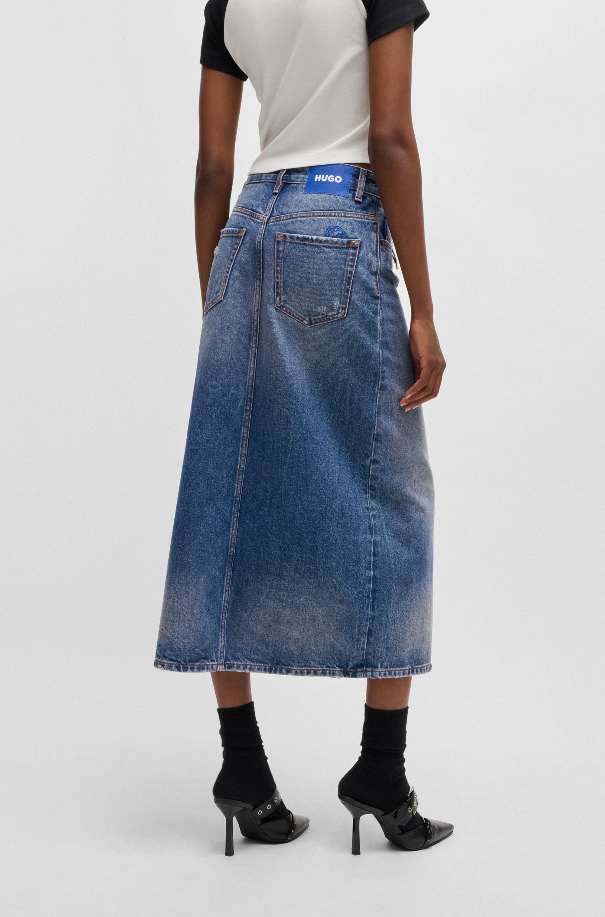 HUGO Blue Midirock »Gebana«, Authentic washed mit kleinen Destroyed-Effekten