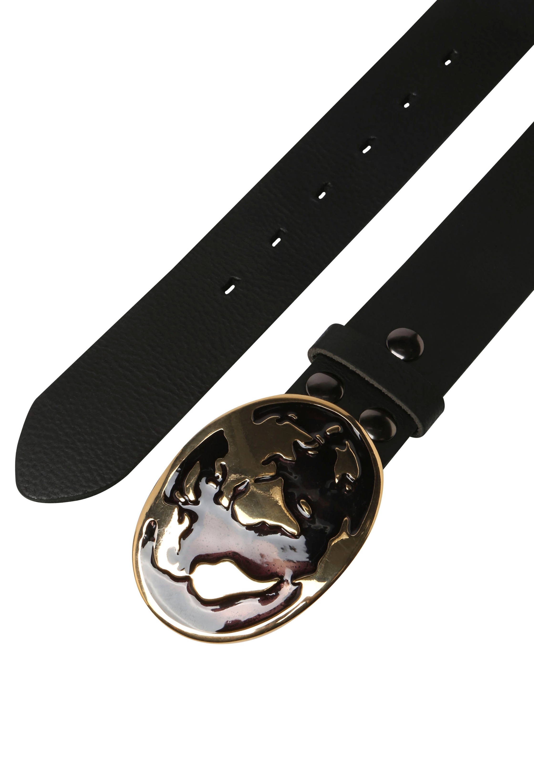 Rettungsring Gürtel Ledergürtel mit austauschbarer Schließe »Welt Schwarz Gold«