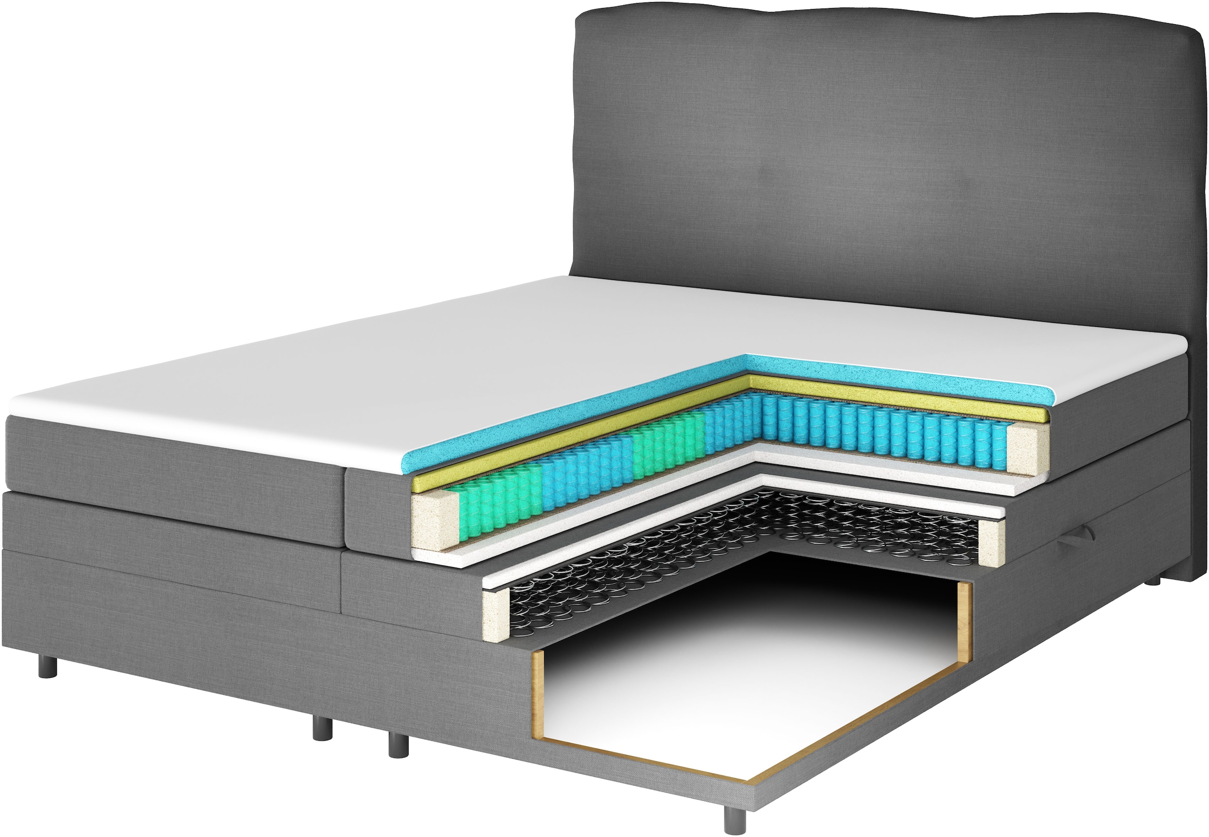 FORTE Boxspringbett »Lanciano Max inkl. zwei Bettkästen und Kaltschaum Topper« und einer 7-Zonen-Tonnentaschenfederkernmatratze H2/H3