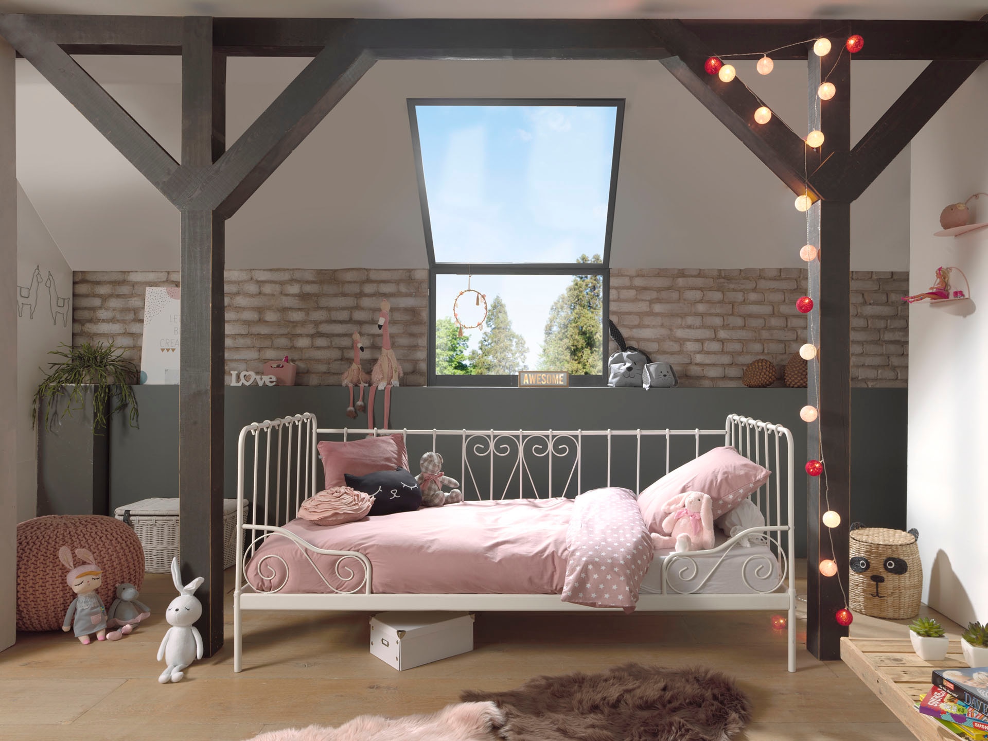 Vipack Jugendbett »Alice, Bettgestell Metall, pulverbeschichtet, in nostalgischem Design«, (B/H/T ca. 205x89,5x94,5cm, zwei Farben zur Auswahl), Metallbett inkl. Lattenrost, stabil und standfest