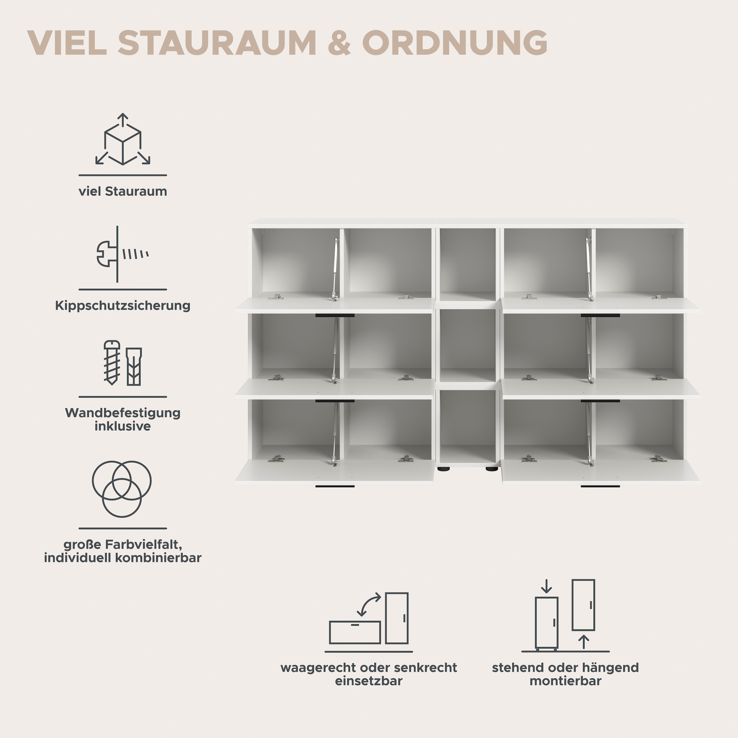 Home affaire Schrank-Set »ENESTE, 9-teilig, in verschiedenen Farben, individuell kombinierbar« verschiedenste Kombinationmöglichkeiten, stehend oder hängend, 3 Stk. tlg.