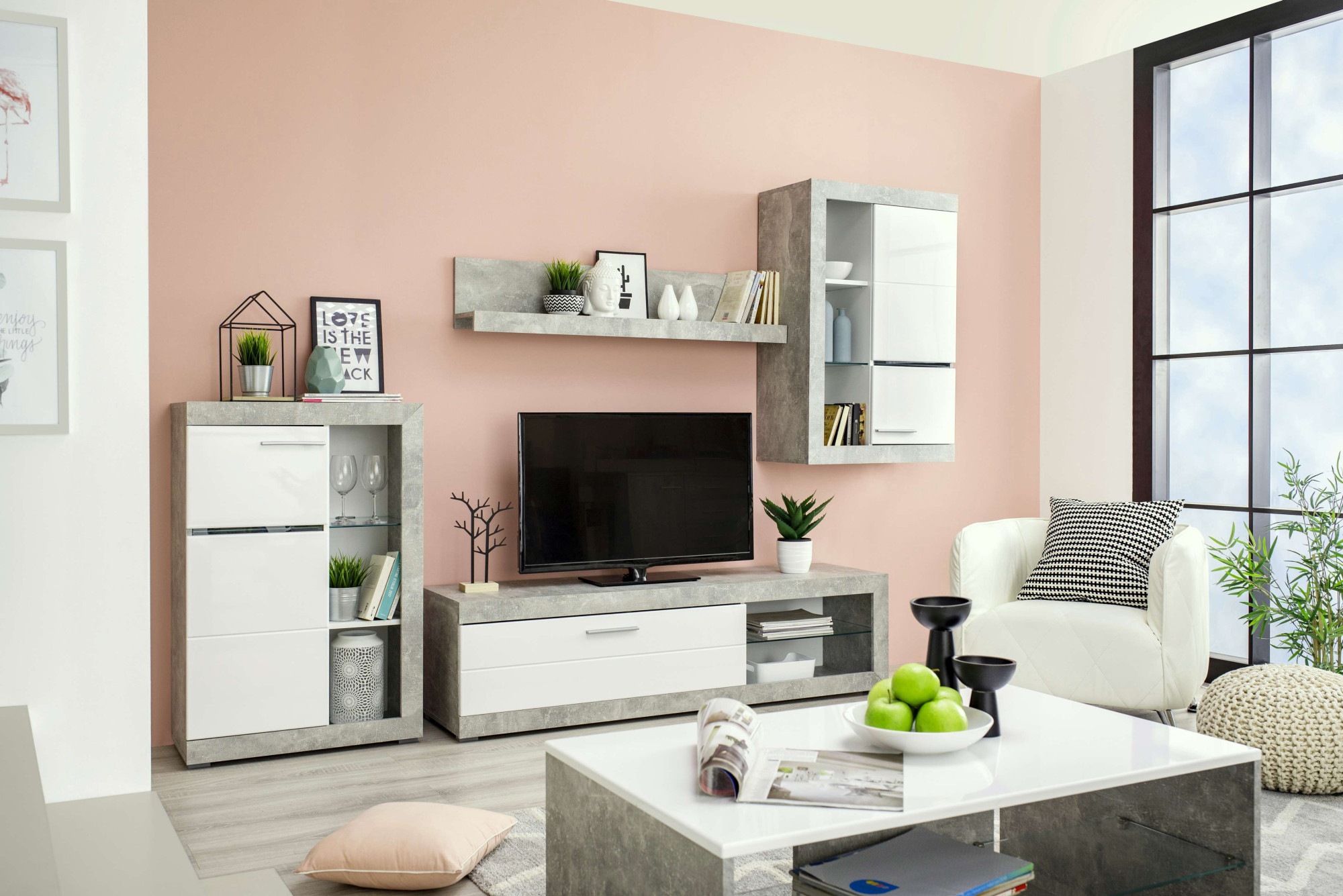 INOSIGN Wohnzimmer-Set »Rosso Wohnwand, Mediawand, Anbauwand, für TV bis 60', Breite 267 cm« Komplett-Set, 4-st, 4 Stk. tlg.