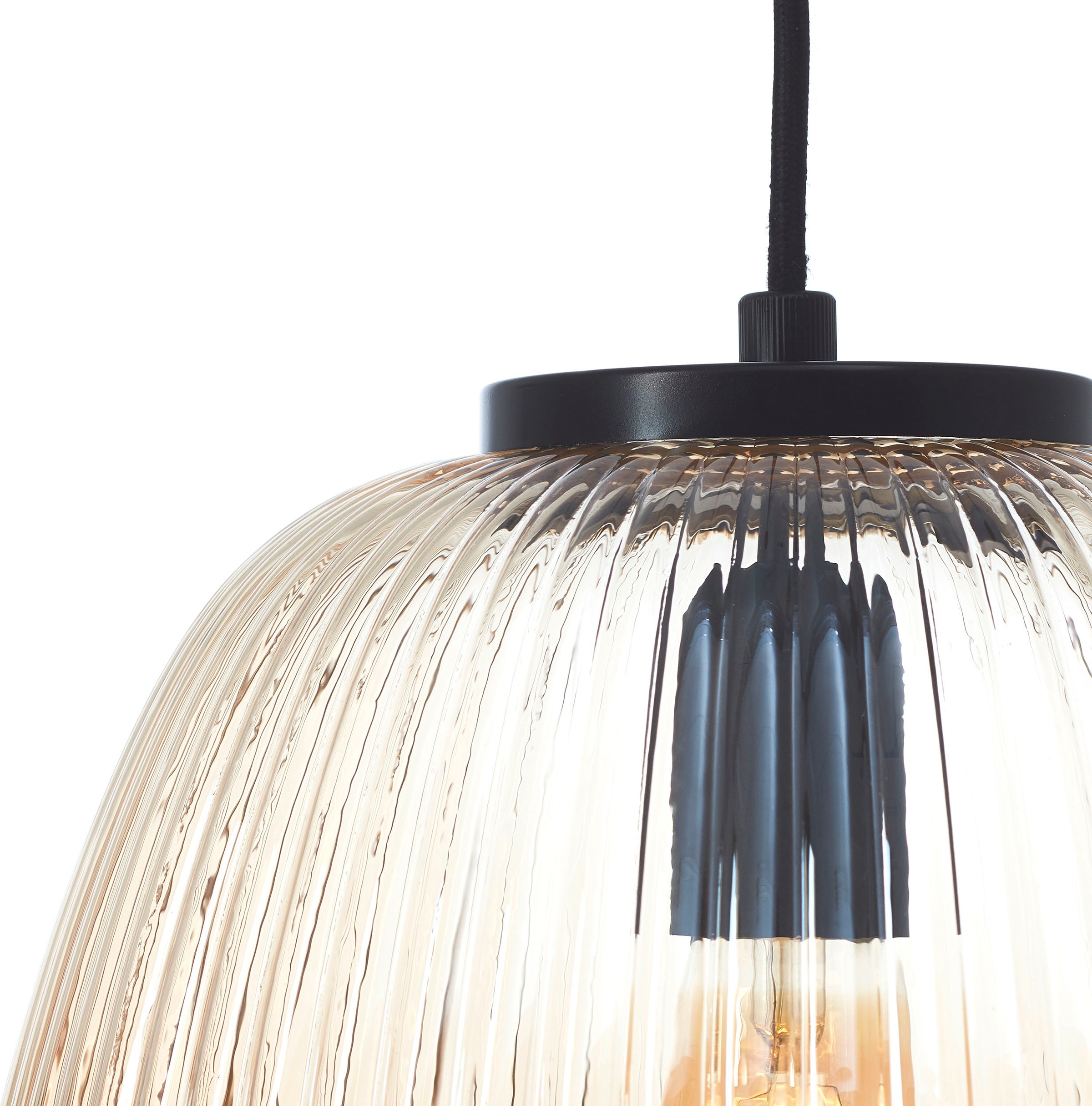 Brilliant Pendelleuchte »Kaizen«, 1 flammig, Leuchtmittel E27 | ohne Leuchtmittel, Riffelglas, D 25 cm, E27, kürzbar, Amber-Bernsteinfarben