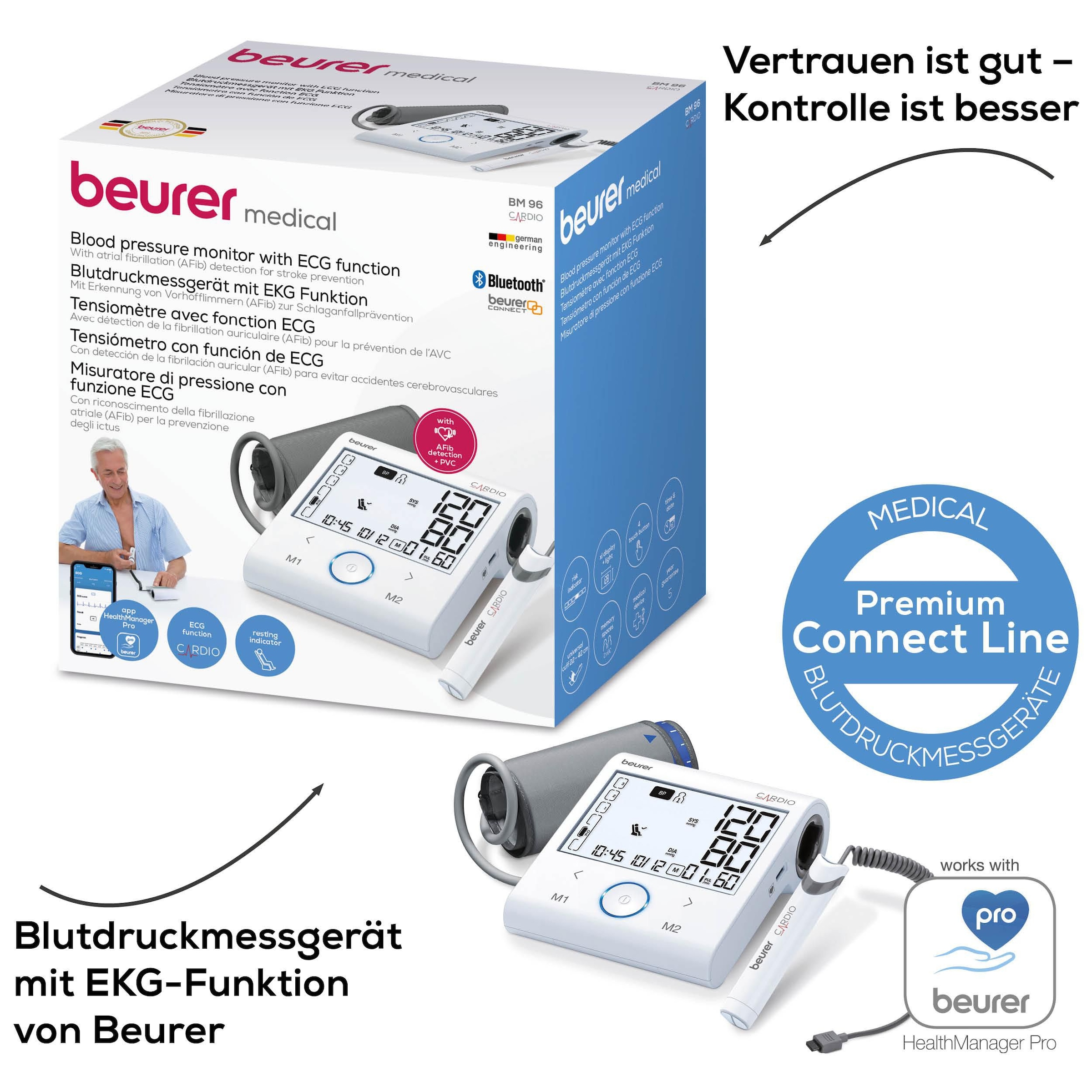 BEURER Oberarm-Blutdruckmessgerät »Beurer BM 96 Blutdruckmessgerät mit EKG-Funktion«, Mit 1-Kanal EKG zur Aufzeichnung des Herzrhythmus