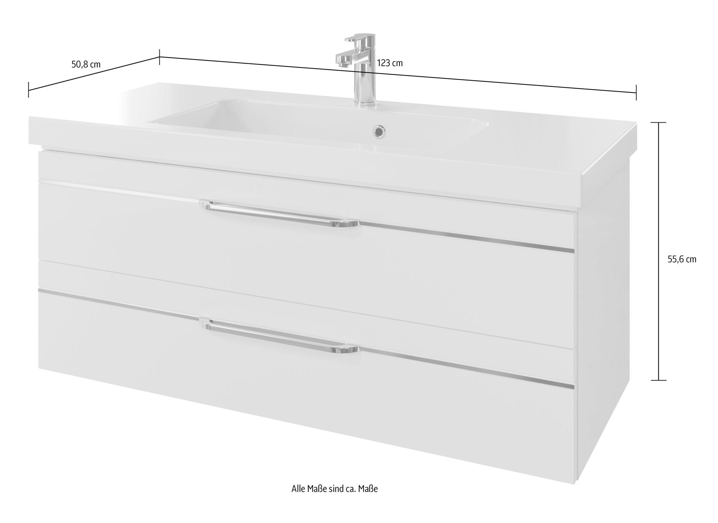 Saphir Waschtisch »Serie Balto Mineralmarmor-Waschtisch mit Unterschrank, 123 cm breit«, Waschplatz mit 2 Schubladen, Badschrank in verschiedenen Ausführungen
