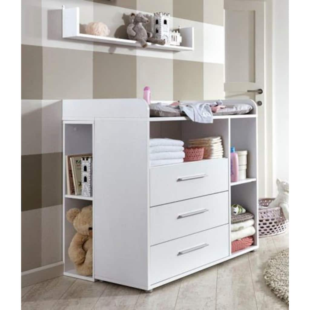 BMG Möbel Babyzimmer-Komplettset »Luis«, (Set, 7 St., Bett + Wickelkommode + 2-trg. Schrank + Standregal + Unterstellregal), Bett + Wickelkommode + 2-trg. Schrank + Standregal + Unterstellregal