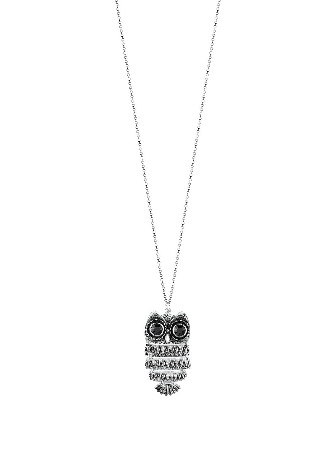 Elli Lange Kette »Halskette Eule Glas Kristall Schwarz 925 Sterling Silber«