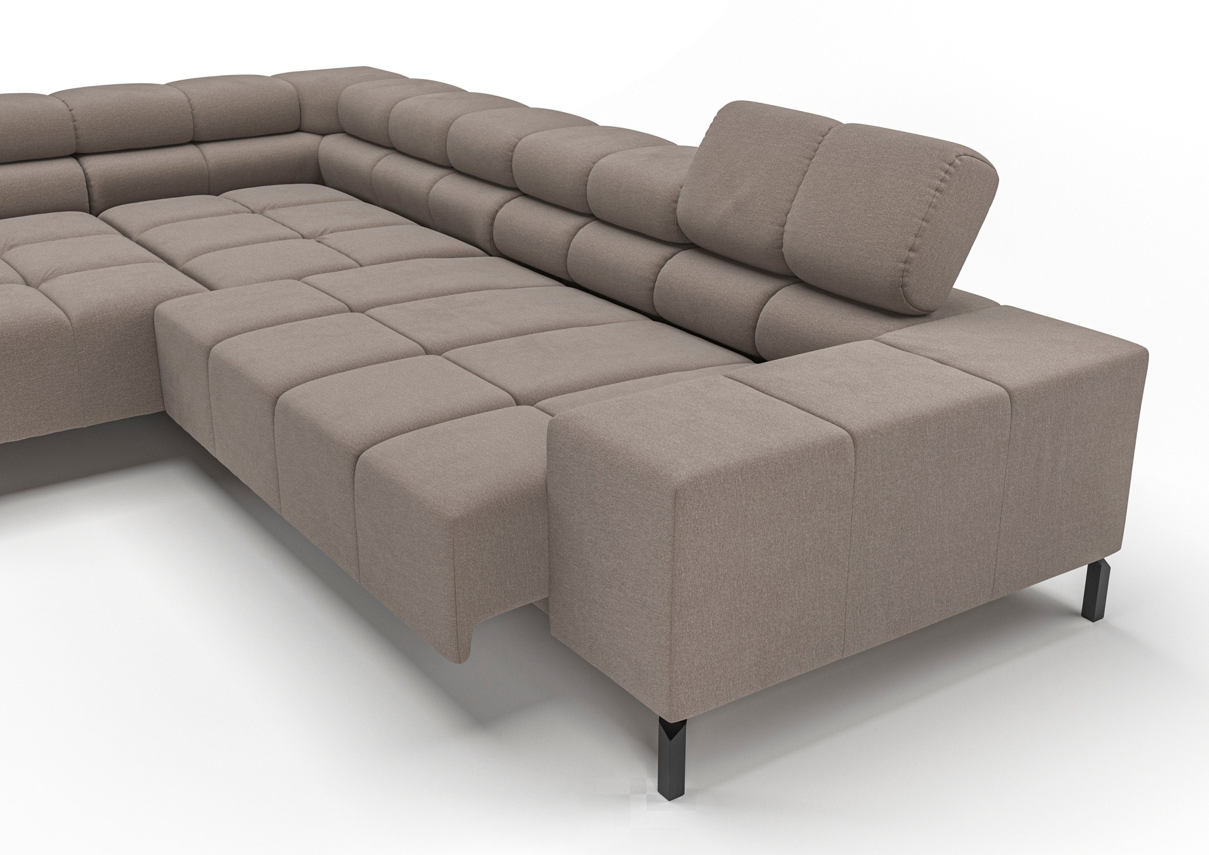 INOSIGN Ecksofa »Ancona New, wahlweise motorische Sitztiefenverstellung, auch in Cord«, feine Steppung, mit Kopfteilverstellung, 3 Zierkissen, L-Form