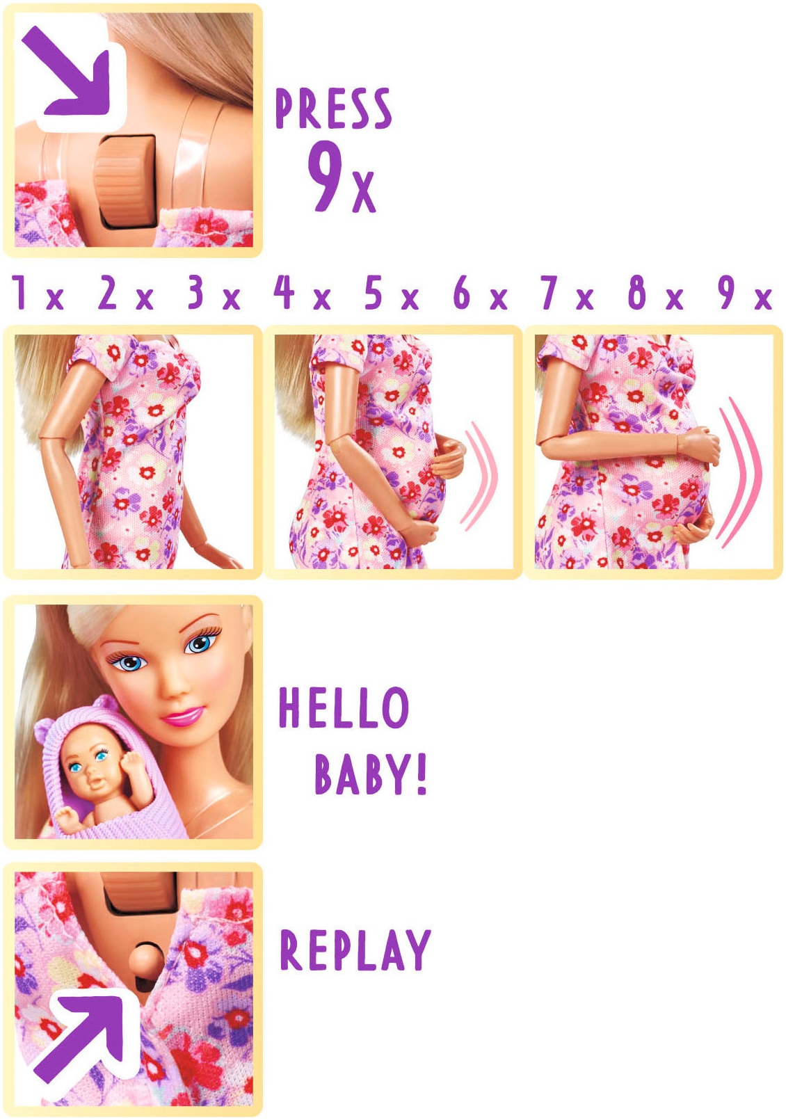 SIMBA Anziehpuppe »Steffi Love, Hello Baby«, mit wachsendem Bauch und Babybett