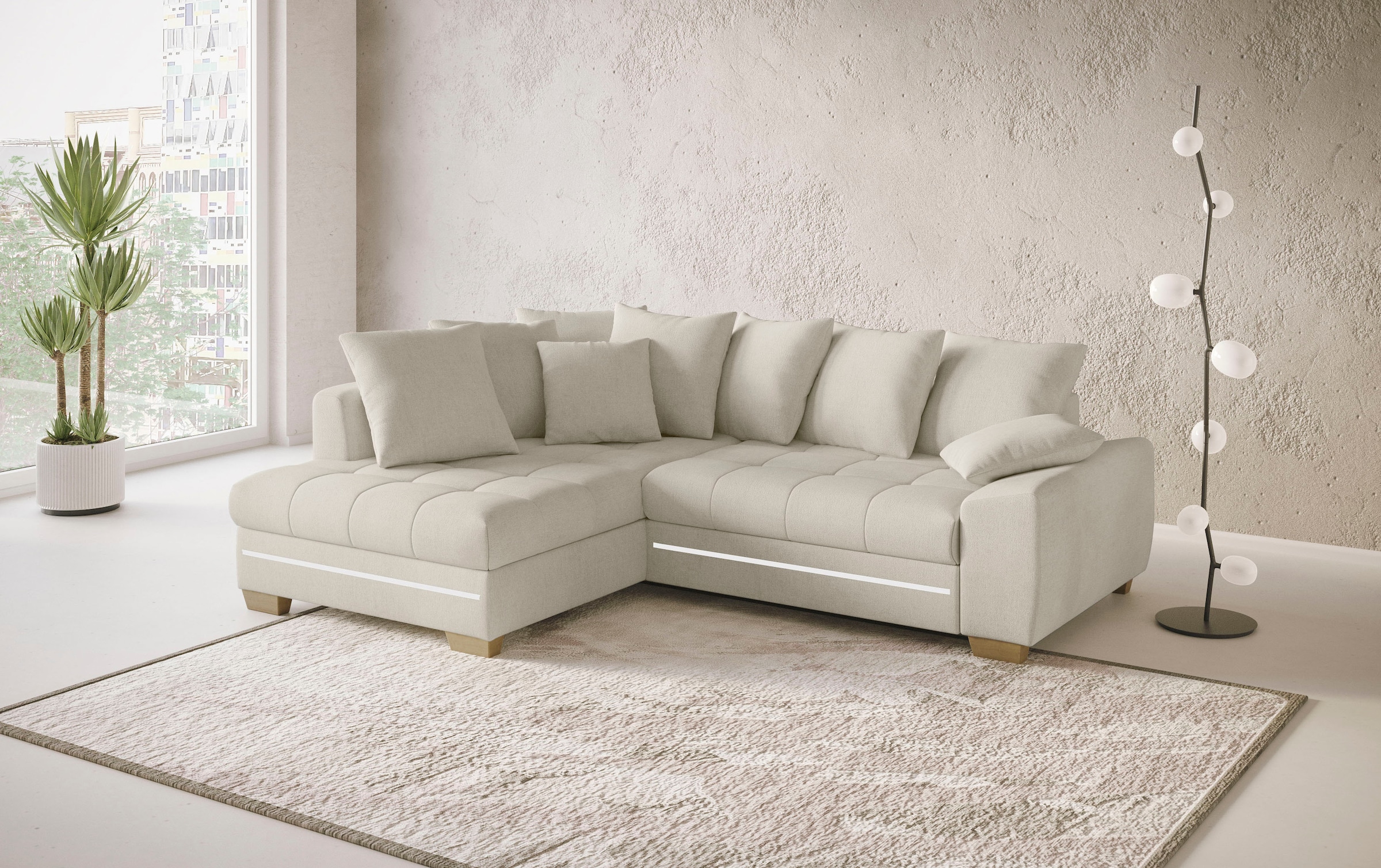 Mr. Couch Ecksofa »Nikita II, L-Form«, mit RGB-LED Beleuchtung, wahlweise mit Bett, Bettkasten, Kaltschaum