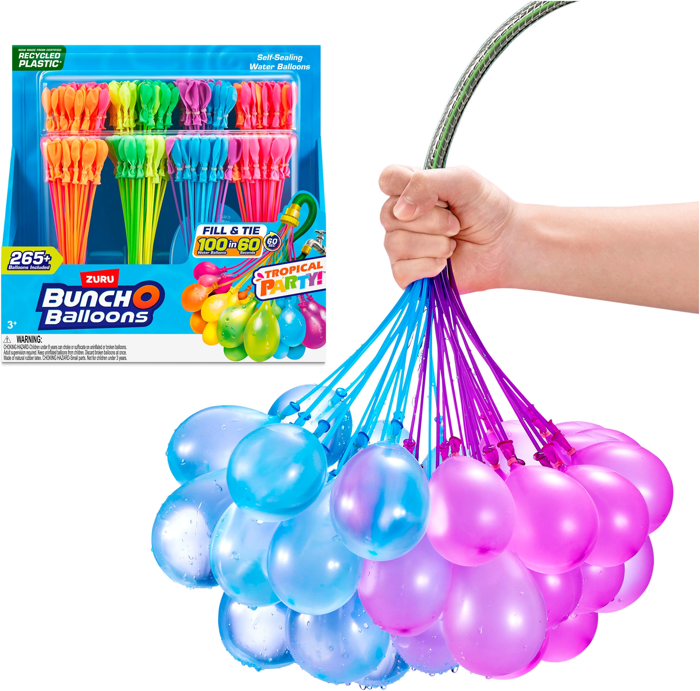 Bunch O Balloons Badespielzeug »Bunch O Balloons, 8er Pack 265+ Wasserballons Tropical Party«, aus recyceltem Material