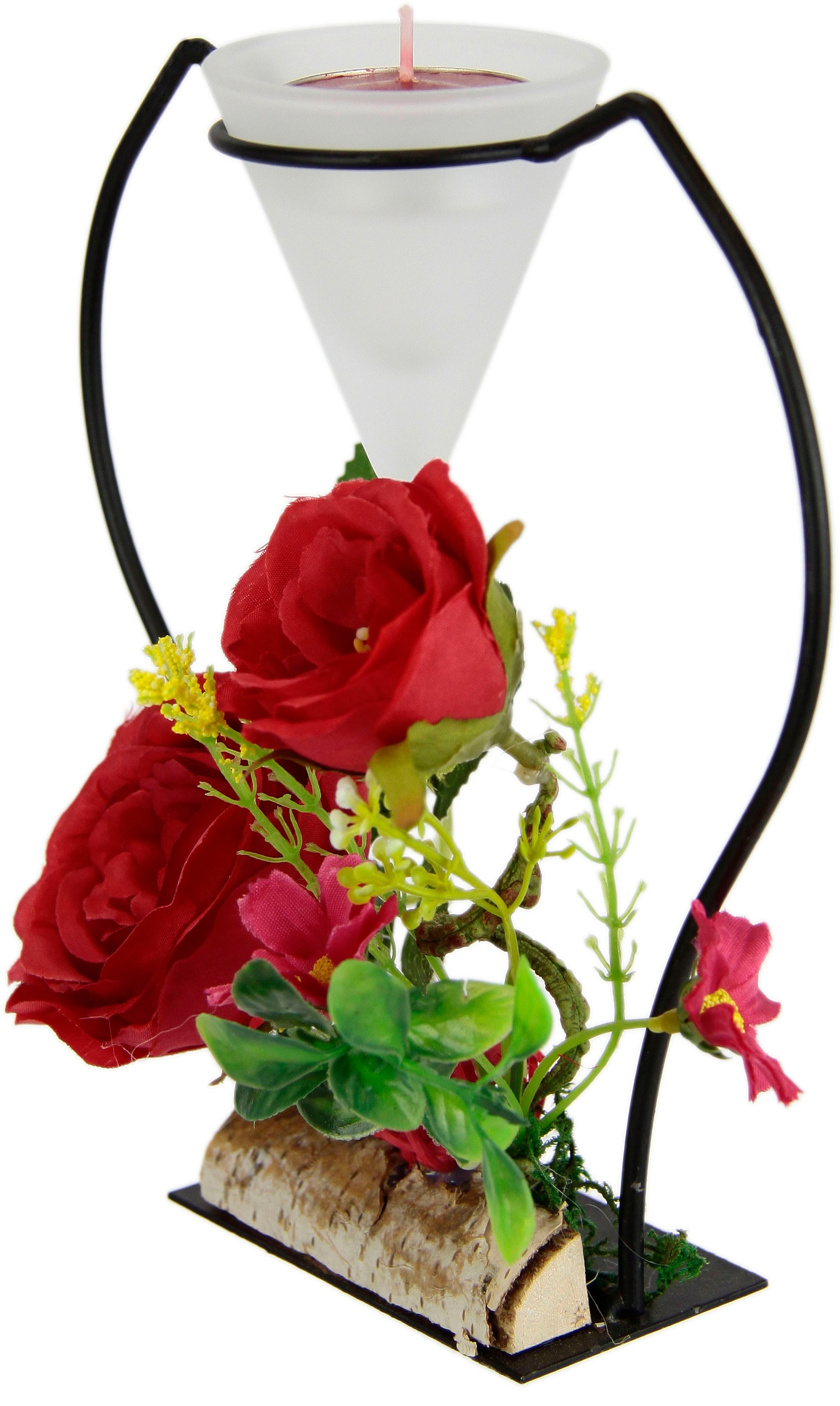 kaufen Teelichtkerze Kerzenständer bequem »Rose«, Advent 3D Glaseinsatz I.GE.A. Metall Kunstblumen Teelichthalter