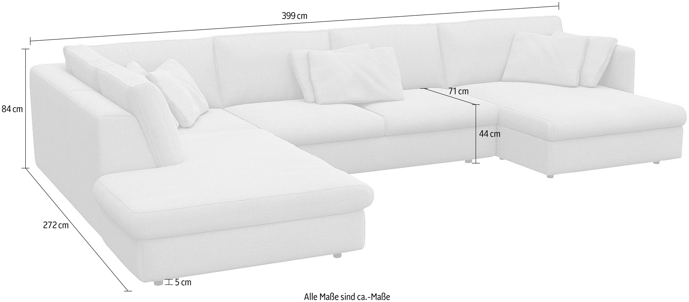 FLEXLUX Wohnlandschaft »Lovane, u-Form, bequem und komfortabel«, Weich & anschmiegsam, große Sitztiefe auf Kaltschaum, Dekokissen inkl.
