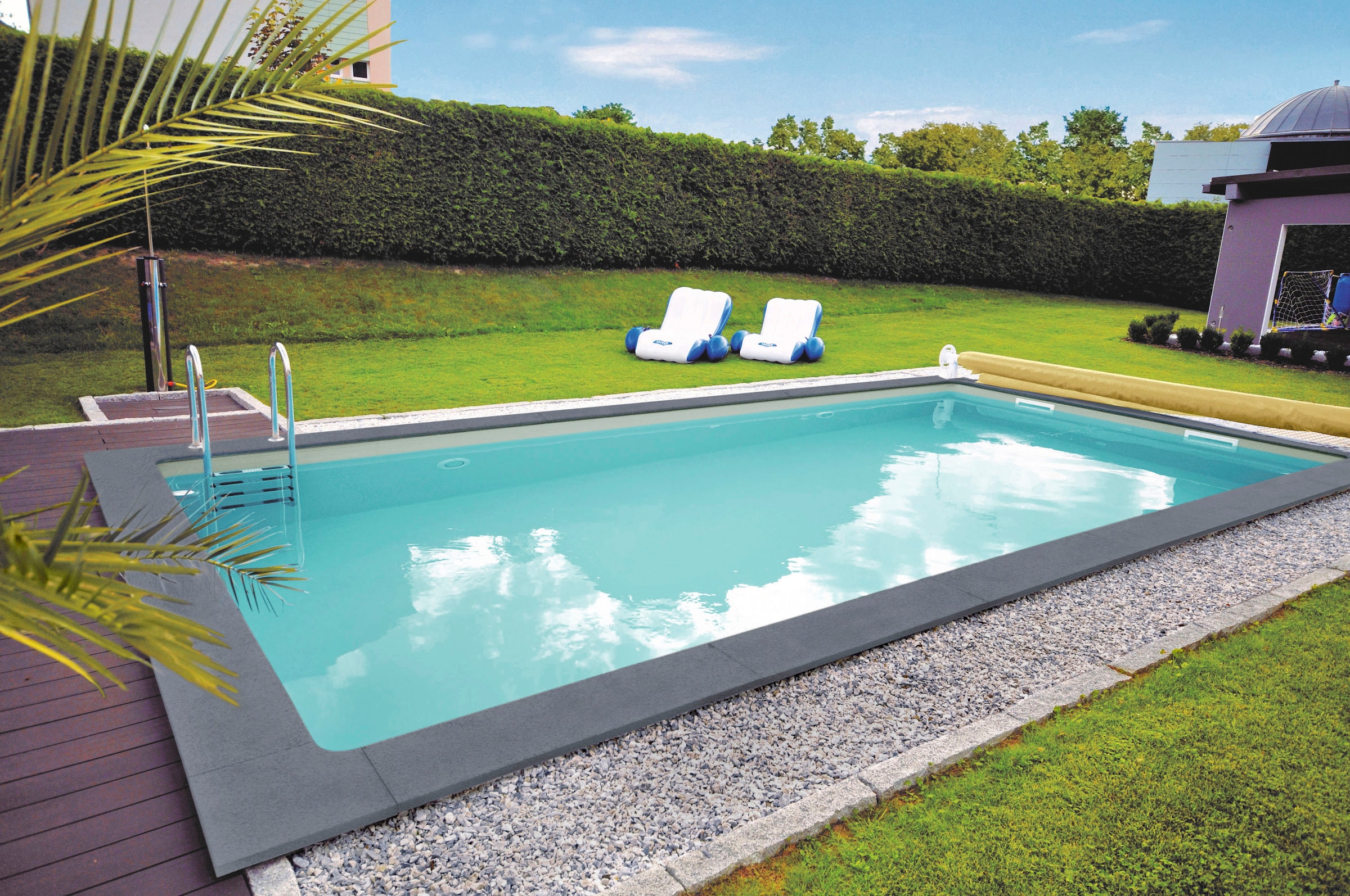 KWAD Rechteckpool »Randstein«, (Set), RE-Becken BMD 600x300, 800x400 oder 700x350 cm, Höhe 150 cm