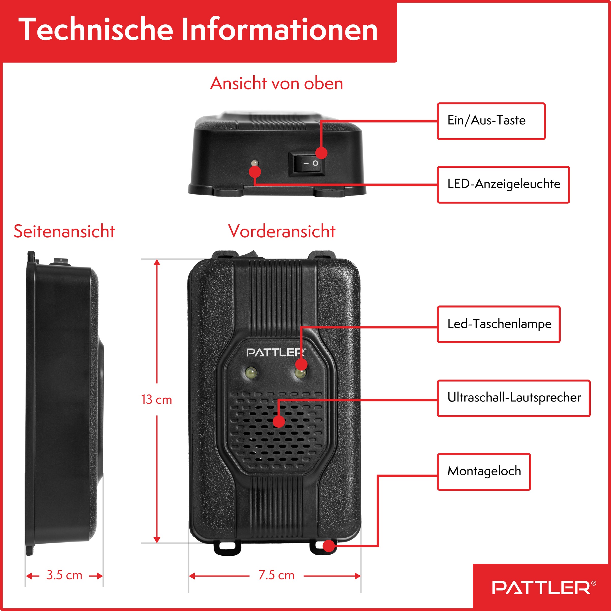 Pattler Ultraschall-Tierabwehr »Marderschreck fürs Auto mit Blitzlicht« 1 Gerät