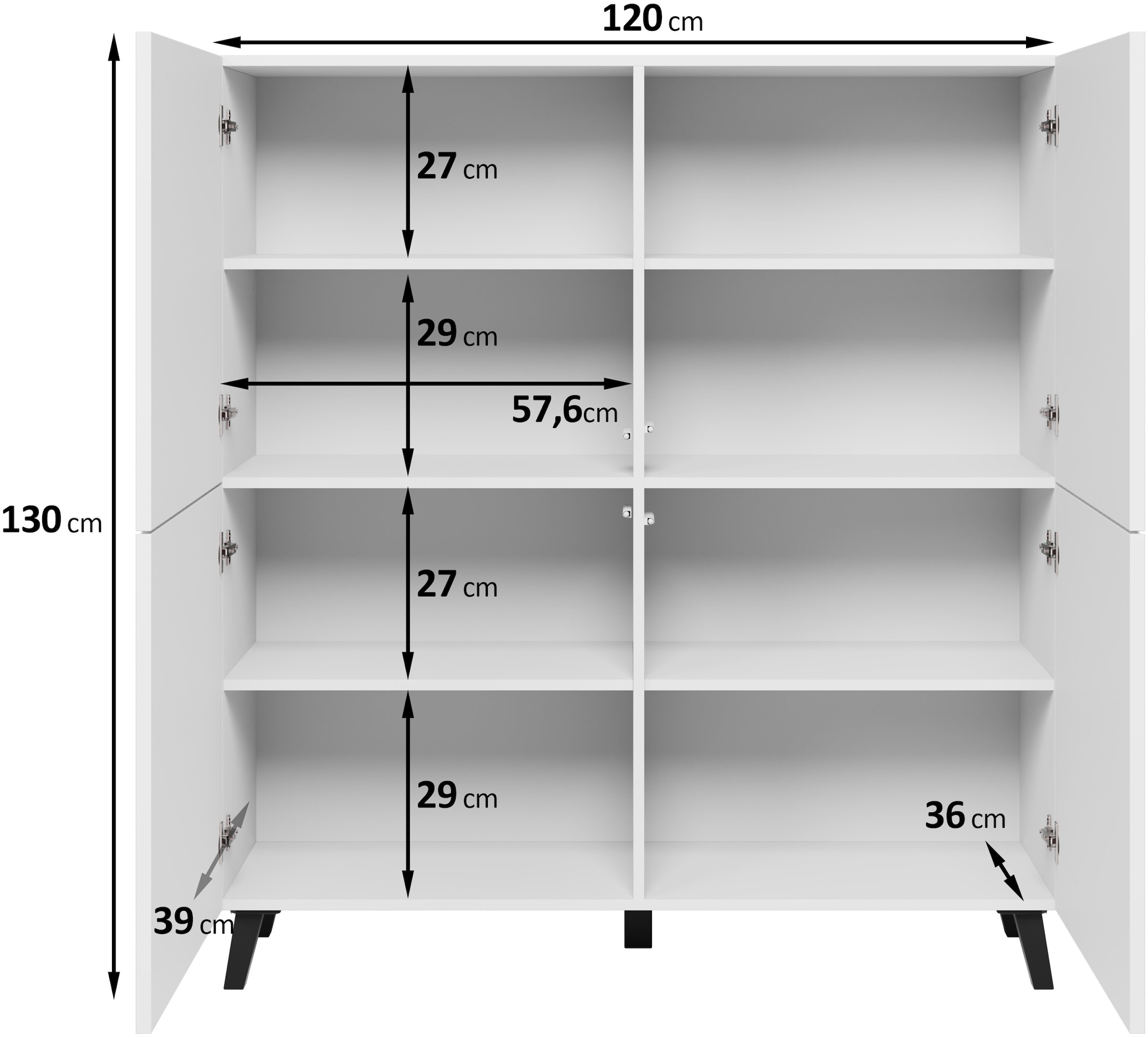 Home affaire Highboard »HIGHBOARD PHUKET II, Stilvolle, grifflose Hochkommode, Breite 120cm« Mit 4 Türen und 8 Fächern und höhenverstellbaren Einlegeböden