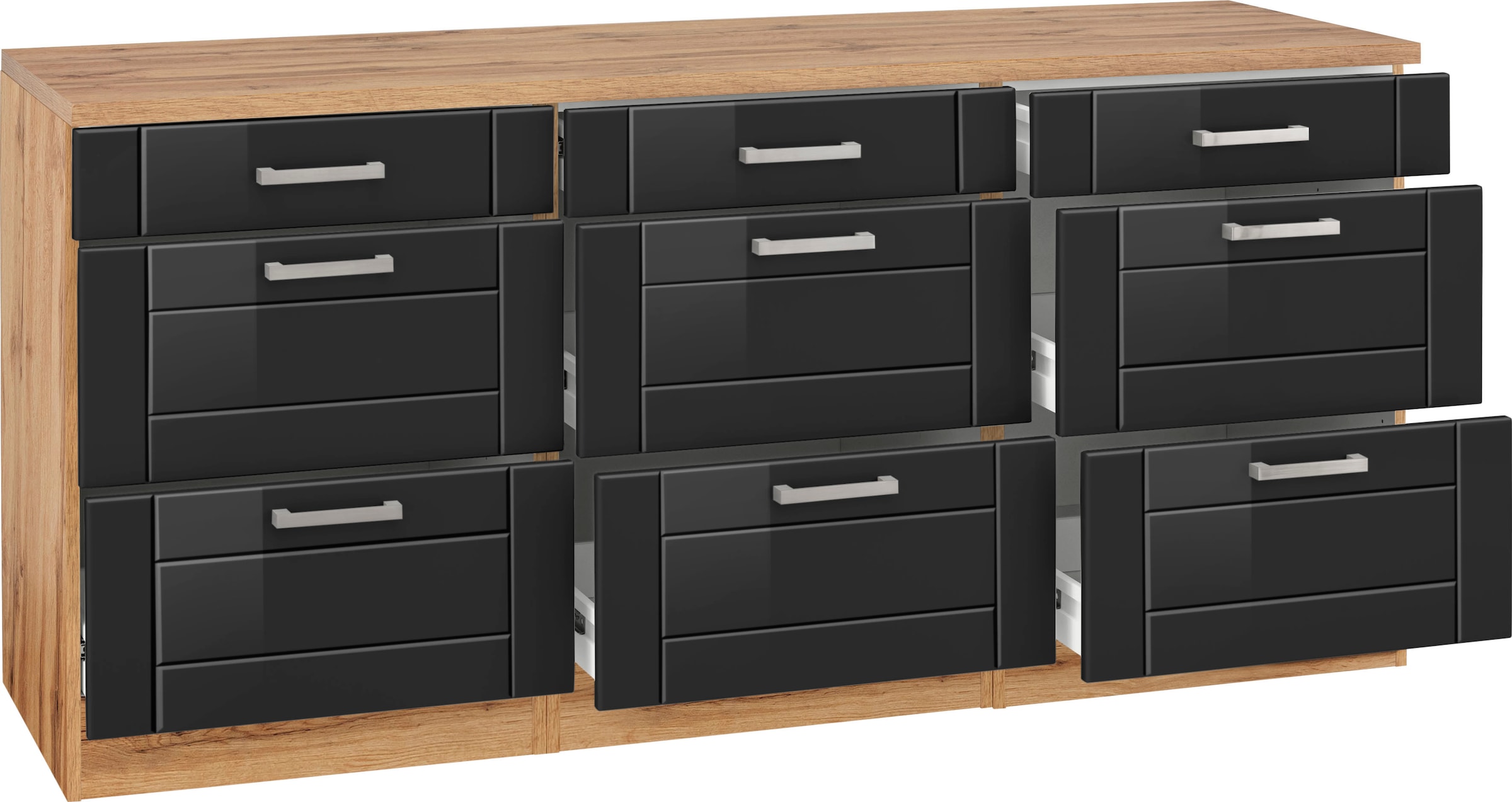 KOCHSTATION Unterschrank »KS-Tinnum« 180 cm breit, Metallgriffe, MDF Fronten, mit 3 Schubkästen, 6 Auszüge