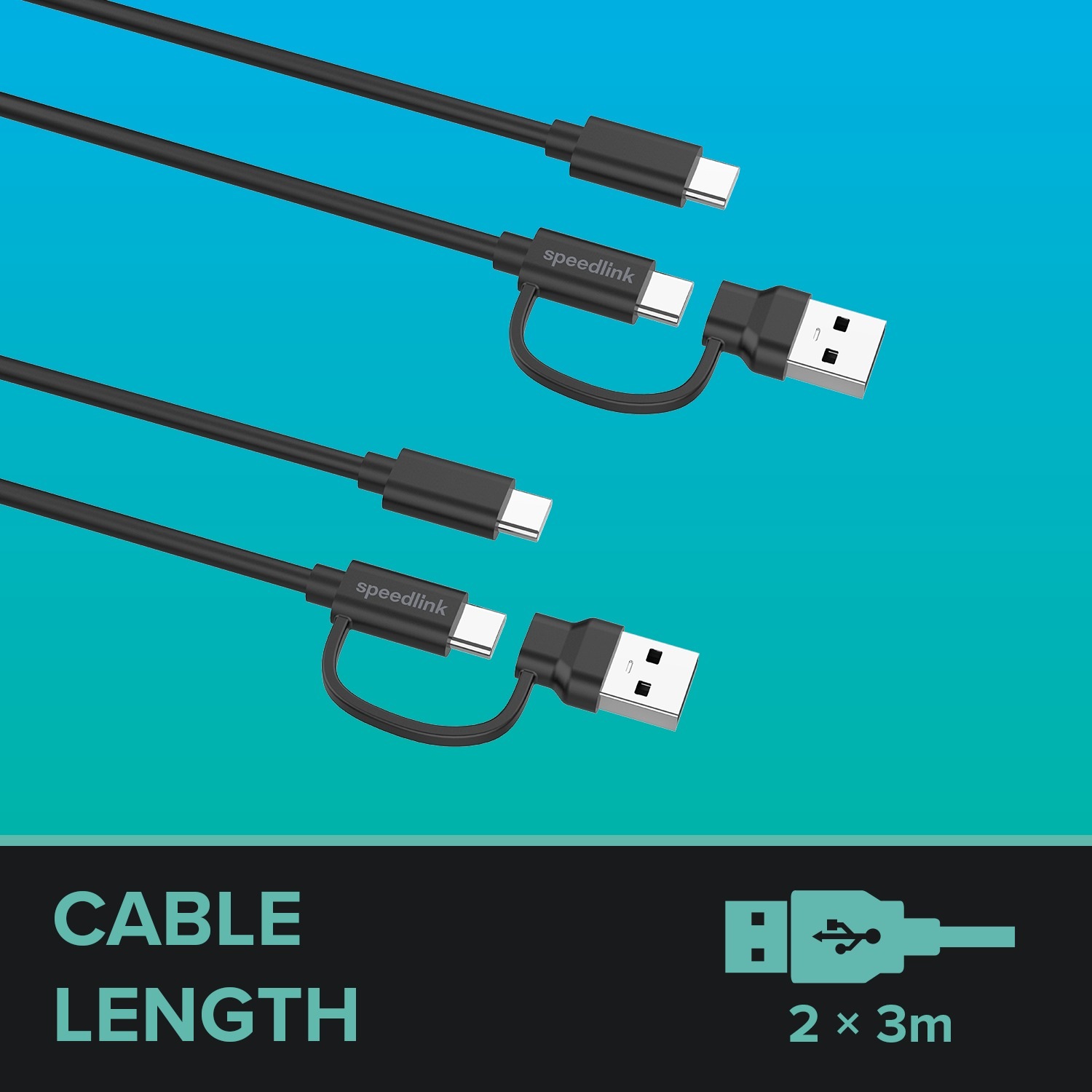Speedlink Akku-Ladestation »STREAM Play & Charge USB-C/A to USB-C Cable Set, black«, für PS5, PS4, Xbox und Switch Controller