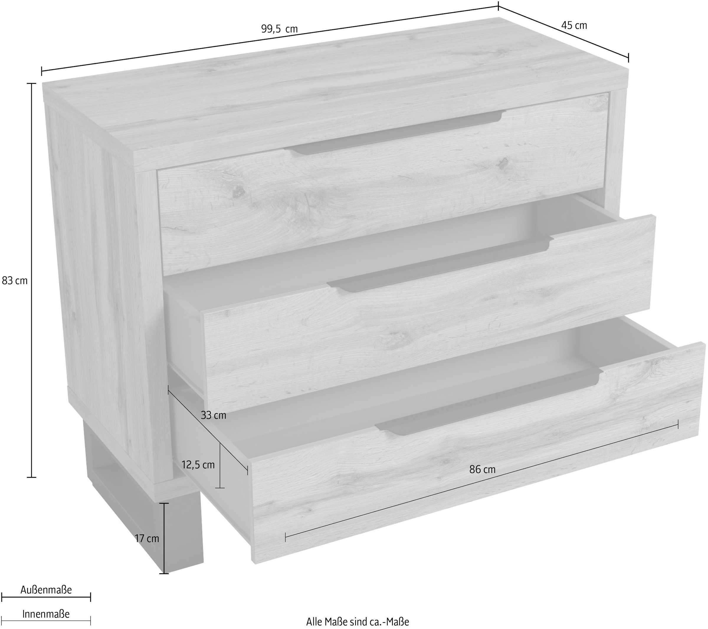 Home affaire Schubkastenkommode »Bronne, 99,5x83x45cm Kommode, Metallgriffe«, Füße in Kufenform, Sideboard 3 Schubladen, Schlafzimmerkommode