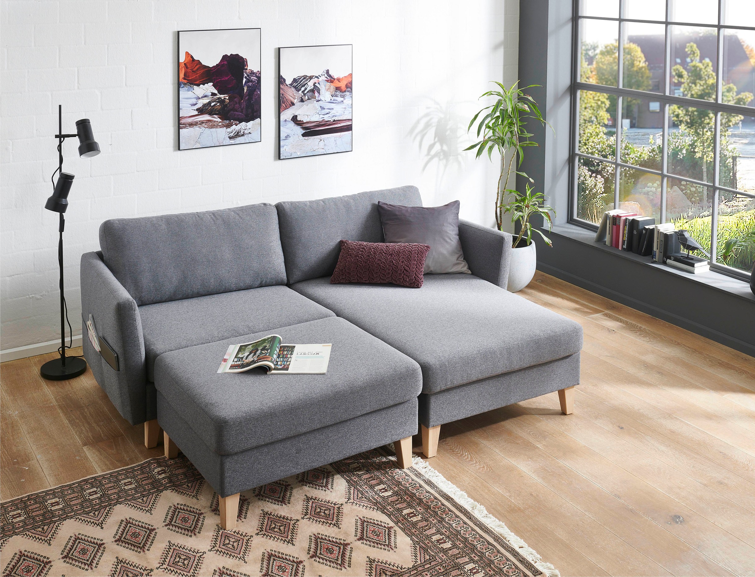 ATLANTIC home collection Ecksofa »Mailo L-Form«, mit Seitentaschen, Recamiere beidseitig montierbar, Massivholzfüße